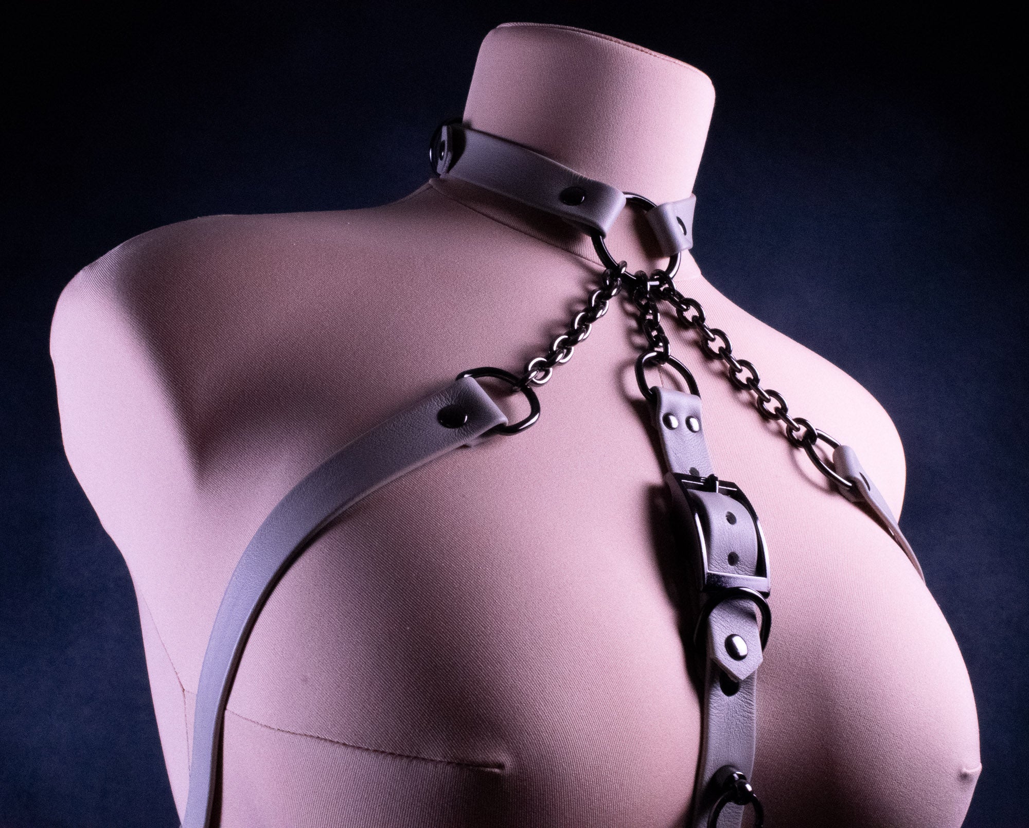 BUST HARNESS - Gunmetal & Mushroom Leather _ LIMITED _