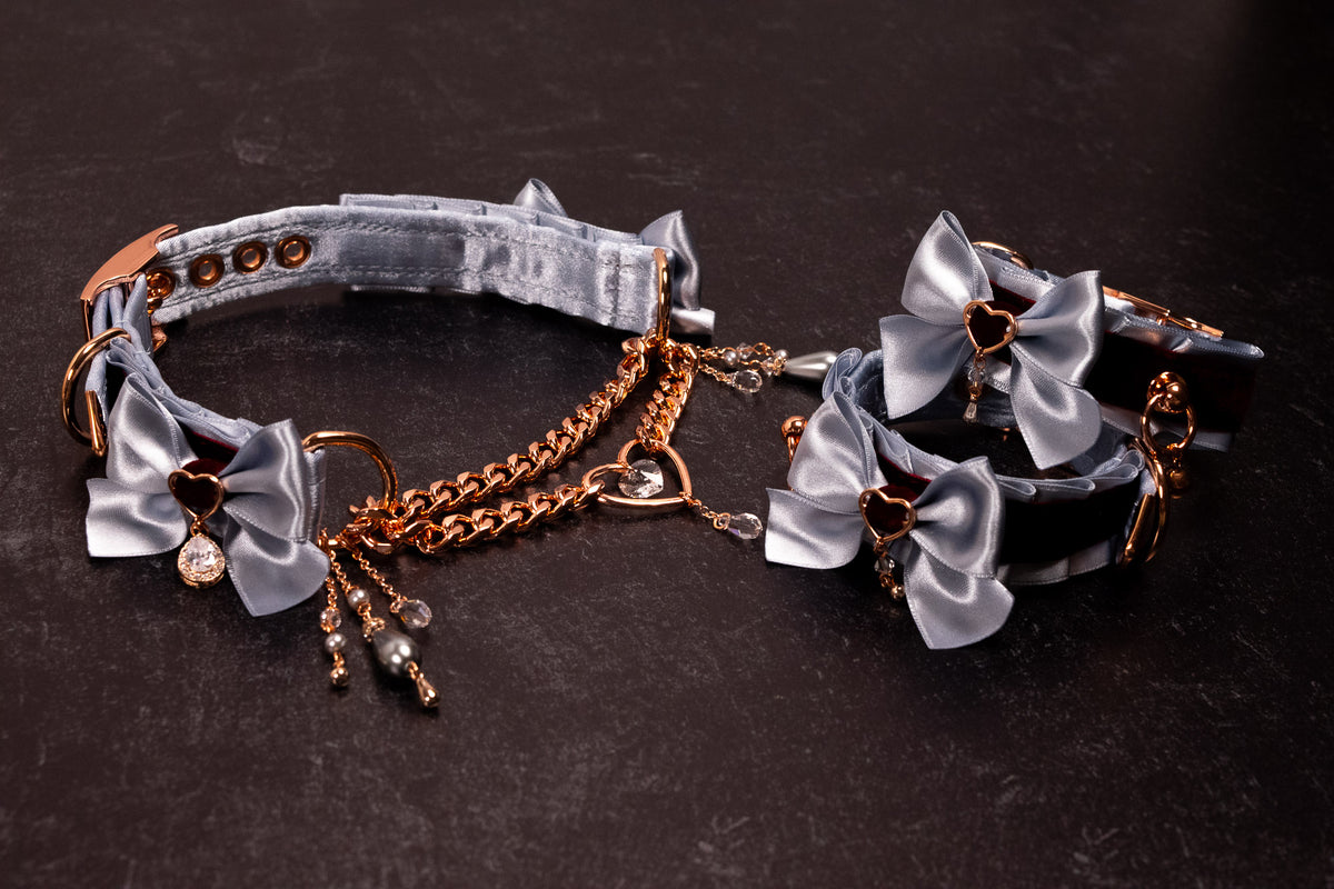 12" - 14.5" - "VALMONT" - French Blue, Burgundy Velvet & Rose Gold Luxury Martingale Collar