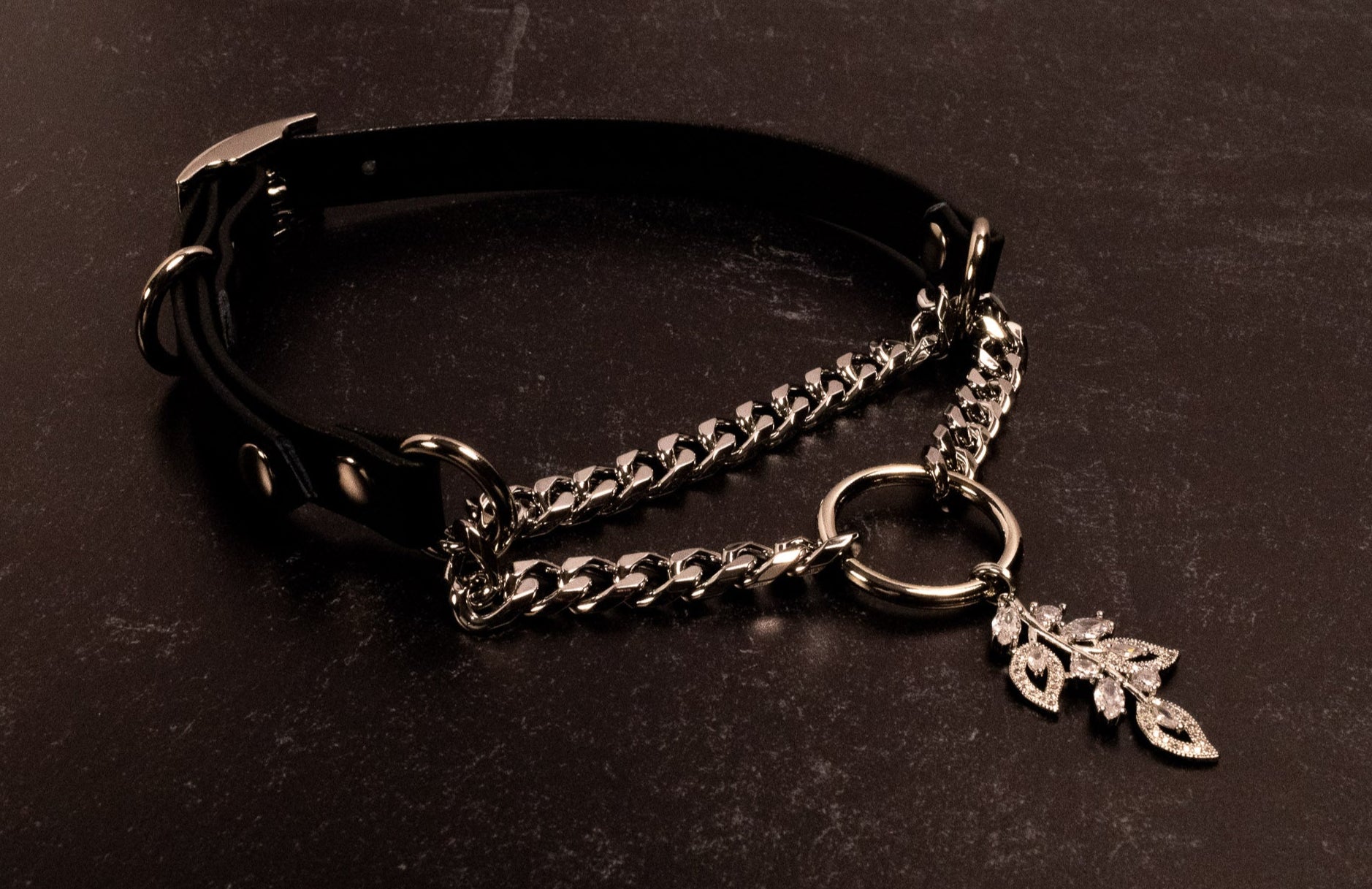 "Fae" Black Leather Luxury Martingale Collar _ LIMITED _