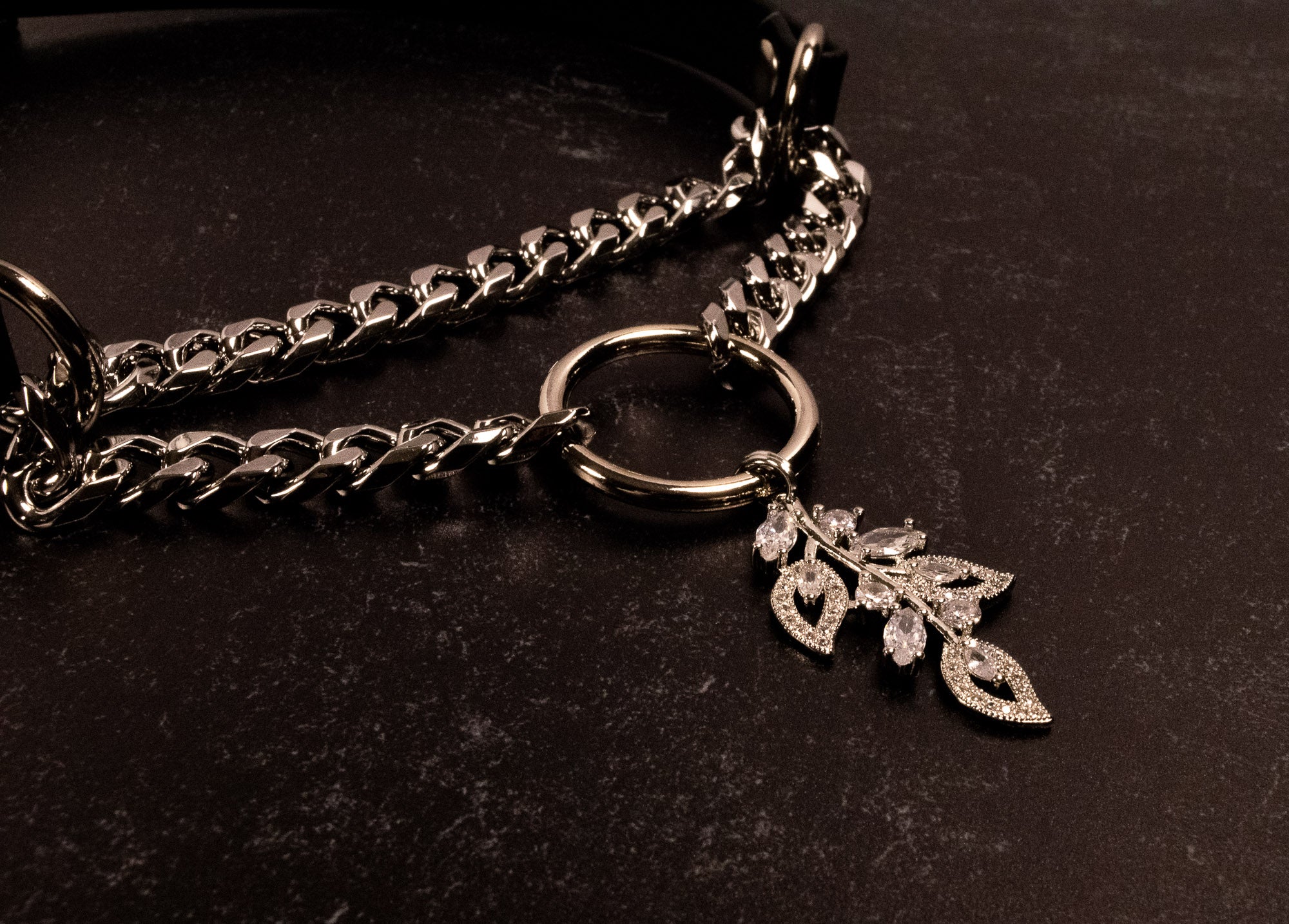 "Fae" Black Leather Luxury Martingale Collar _ LIMITED _
