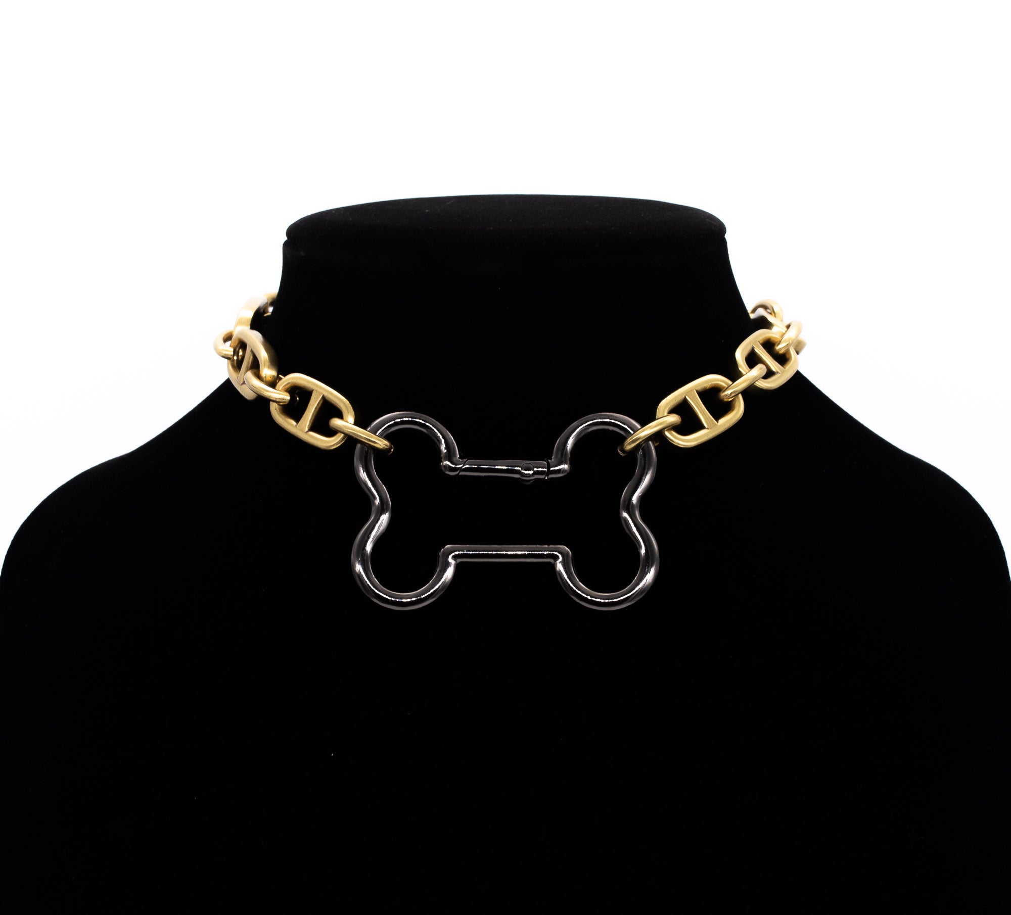 Chunky Chain Bone Collar in Old Gold & Gunmetal