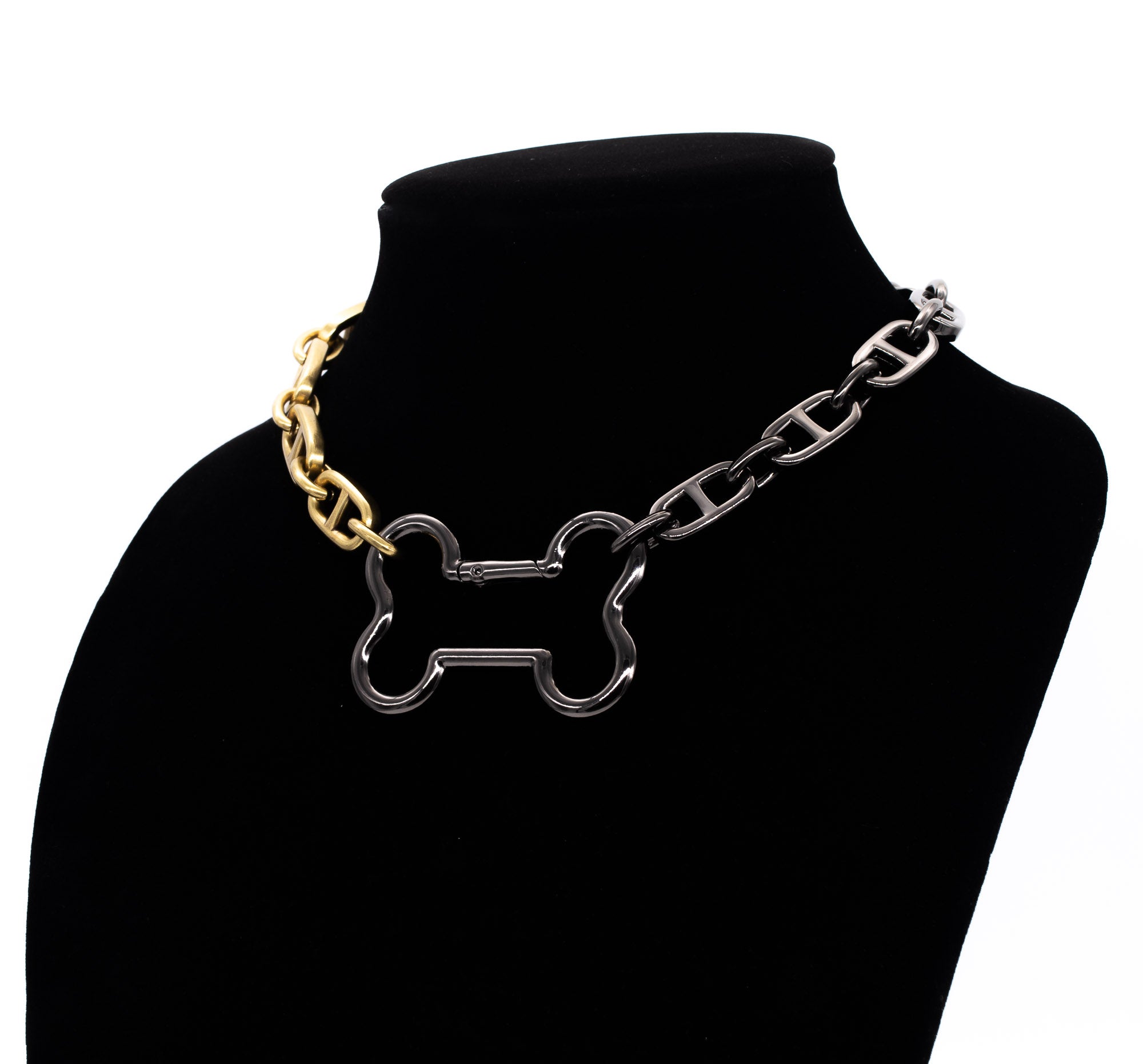 Chunky Chain Bone Collar in Gunmetal & Old Gold