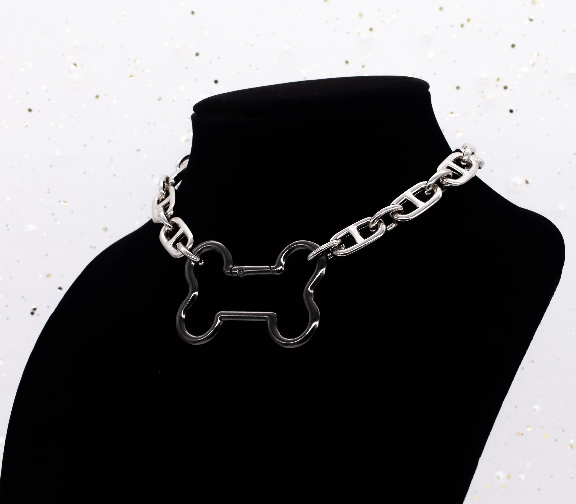 Chunky Chain Bone Collar in Silver & Gunmetal