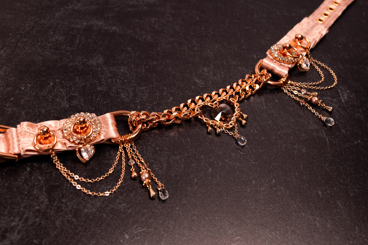 "MARGOT" - 12.5" - 14.5" - Dusty Rose Lace & Rose Gold Luxury Martingale Collar