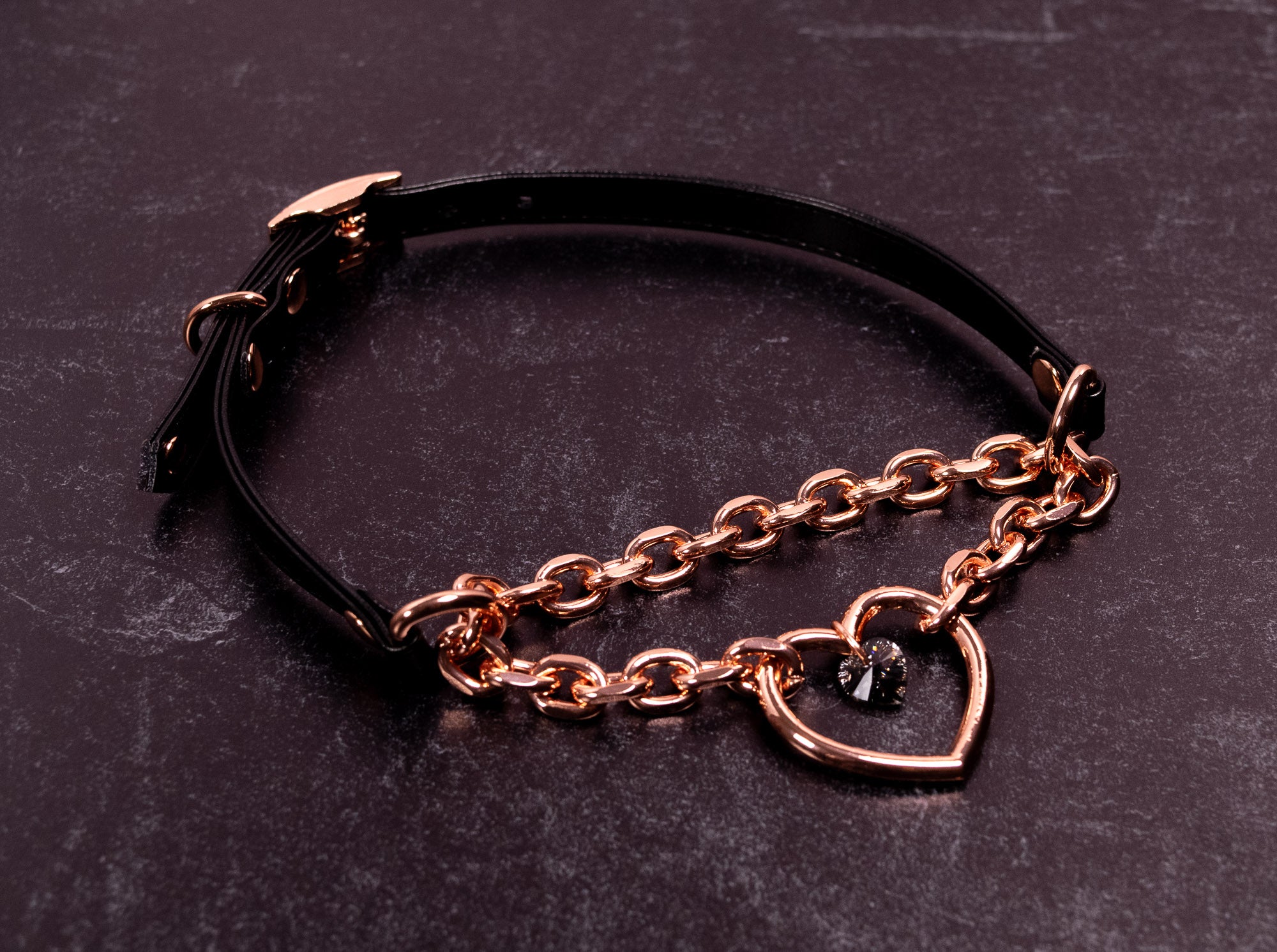 3/8" Design Your Own Swarovski Chunky Heart Ring Black Vegan Leather Martingale Collar