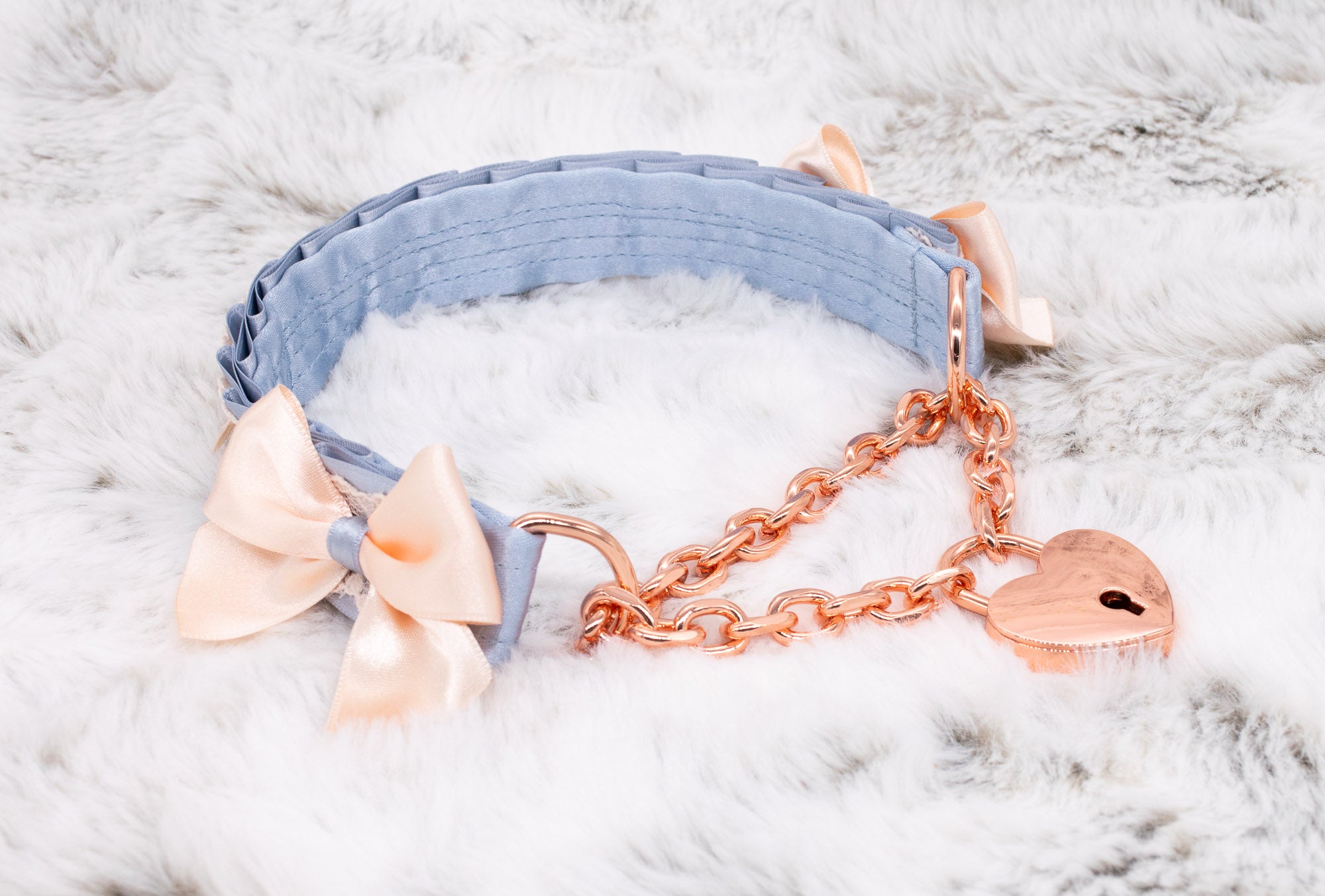 French Blue Cream Lace Front-Locking Martingale BDSM Collar