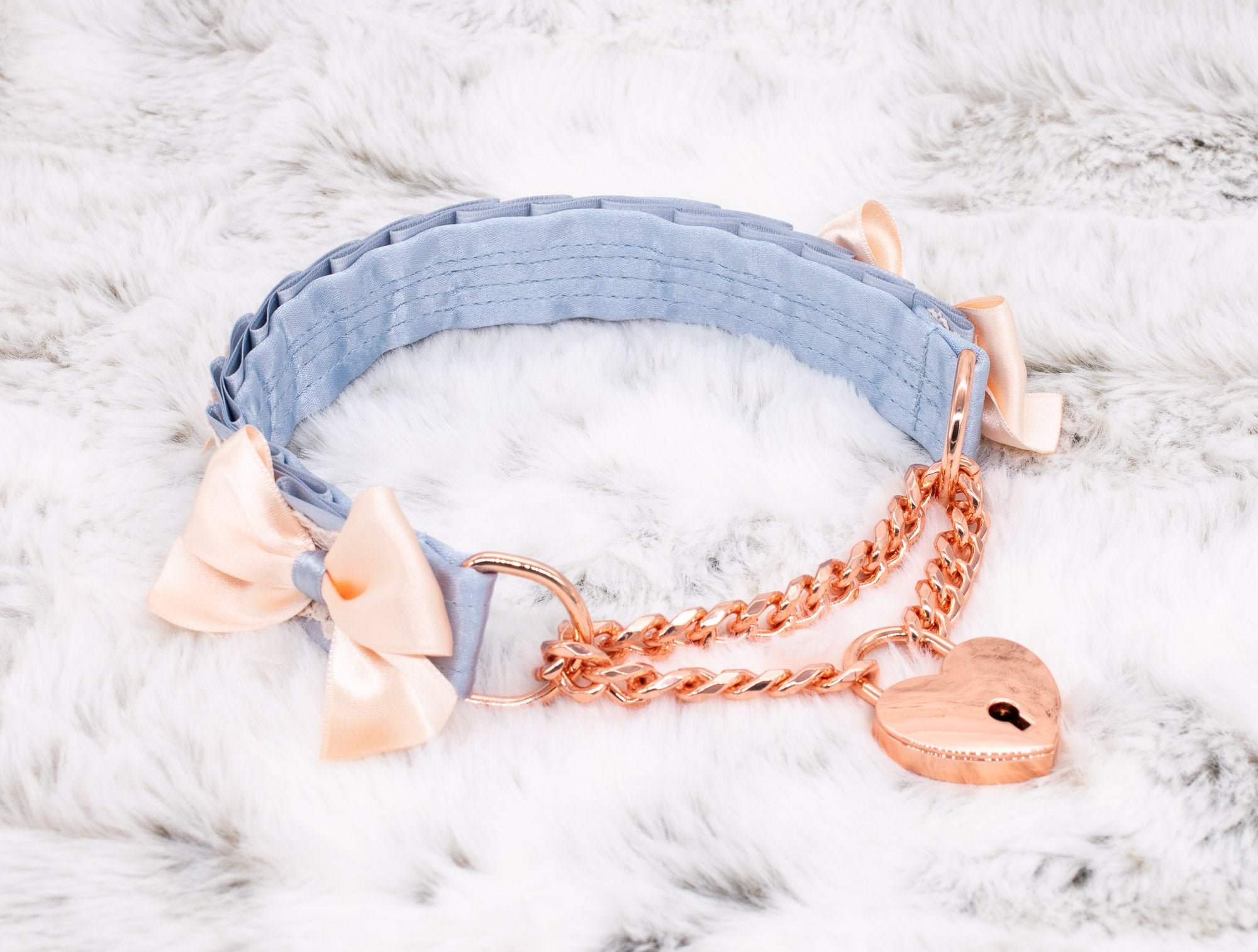 French Blue Cream Lace Front-Locking Martingale BDSM Collar