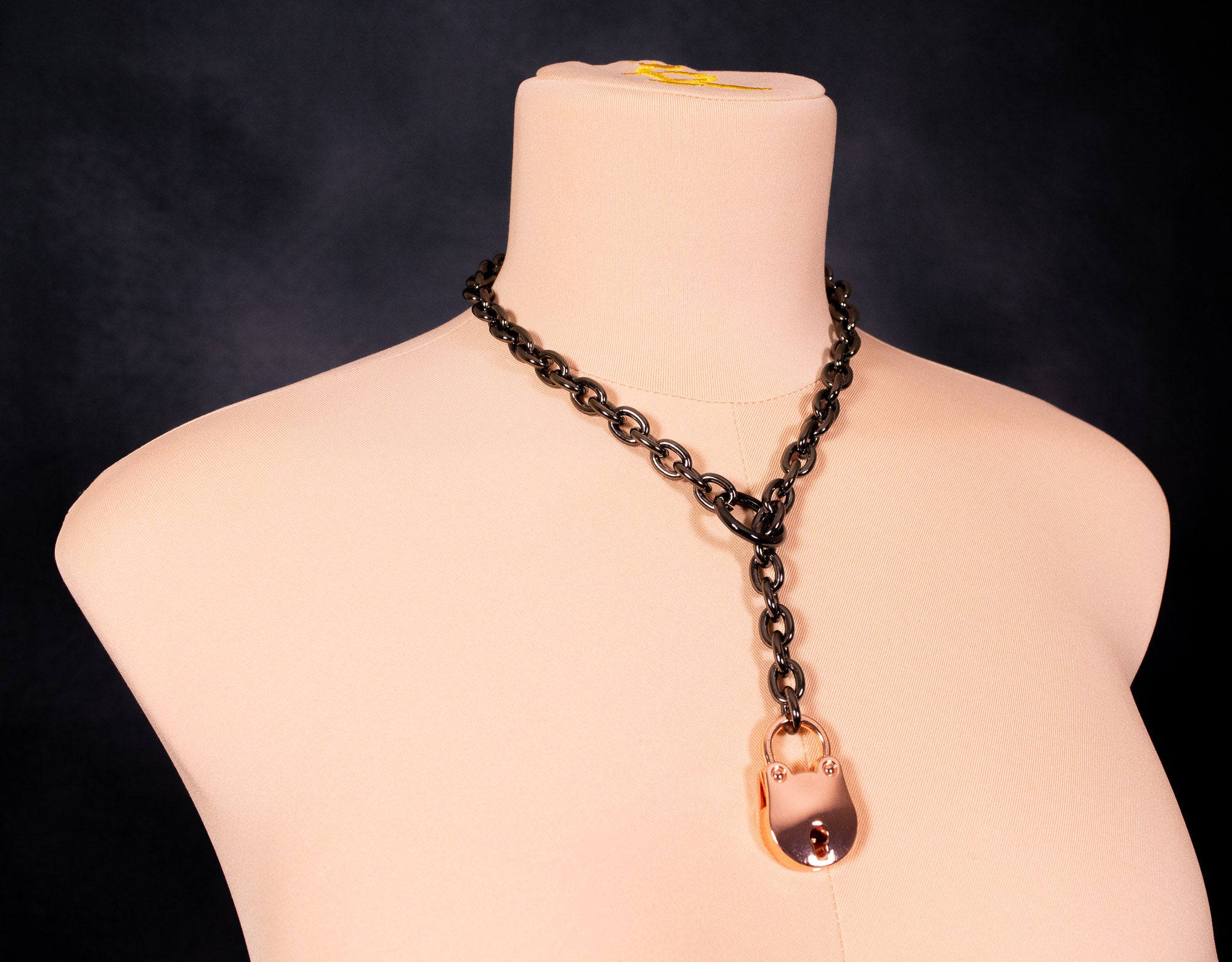 Gunmetal & Rose Gold Lock Slip Chain Collar
