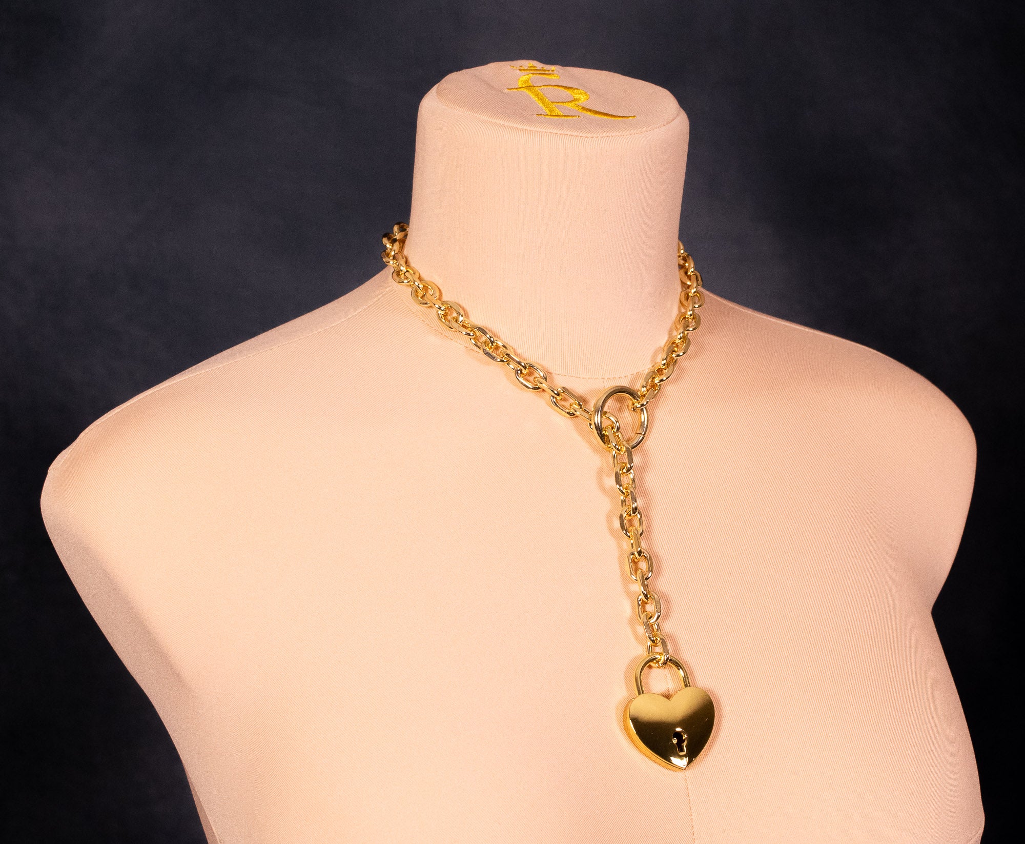 Gold Heart Lock Slip Chain Collar