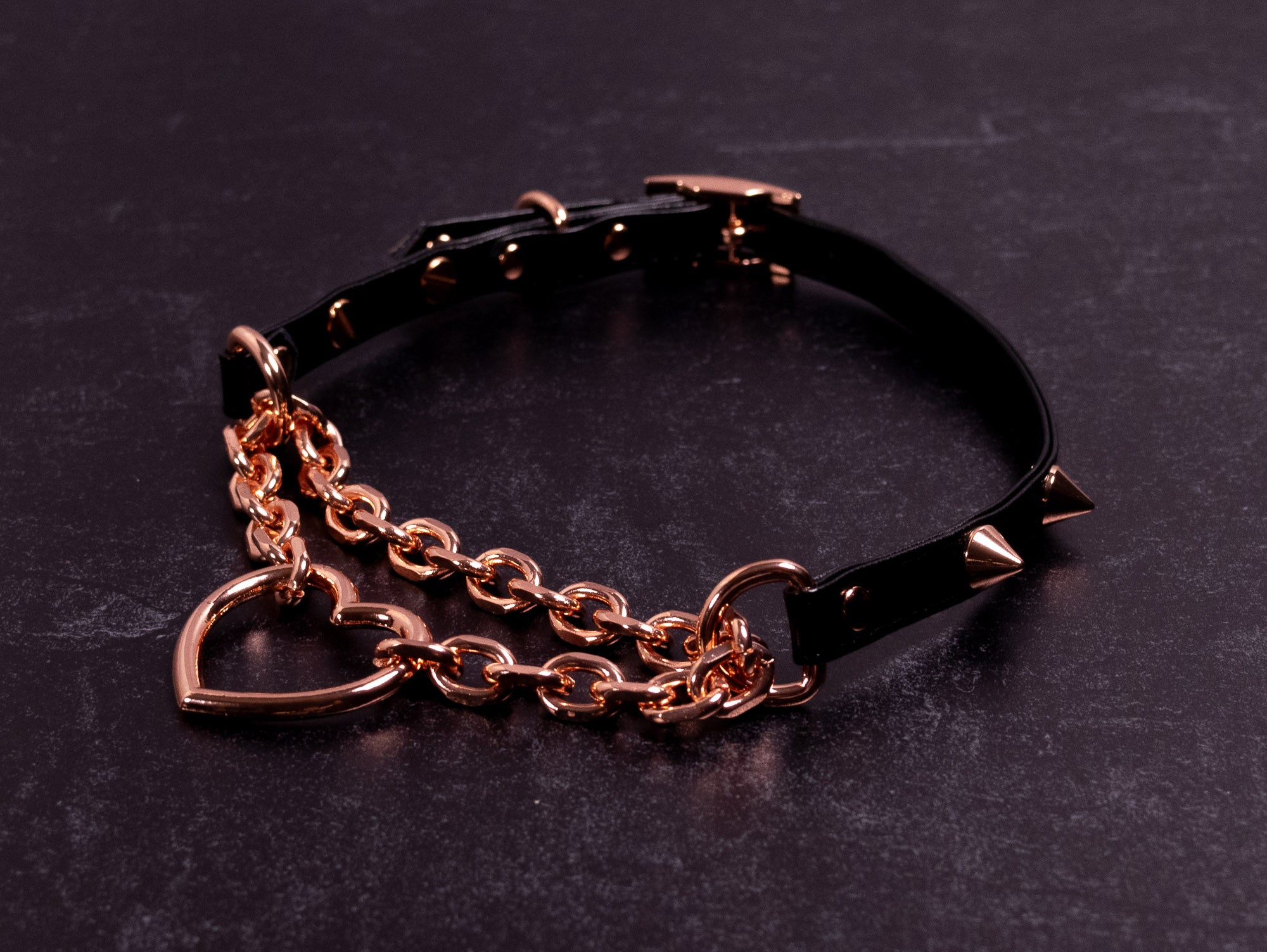Spiked Heart Ring Black Vegan Leather Martingale Collar