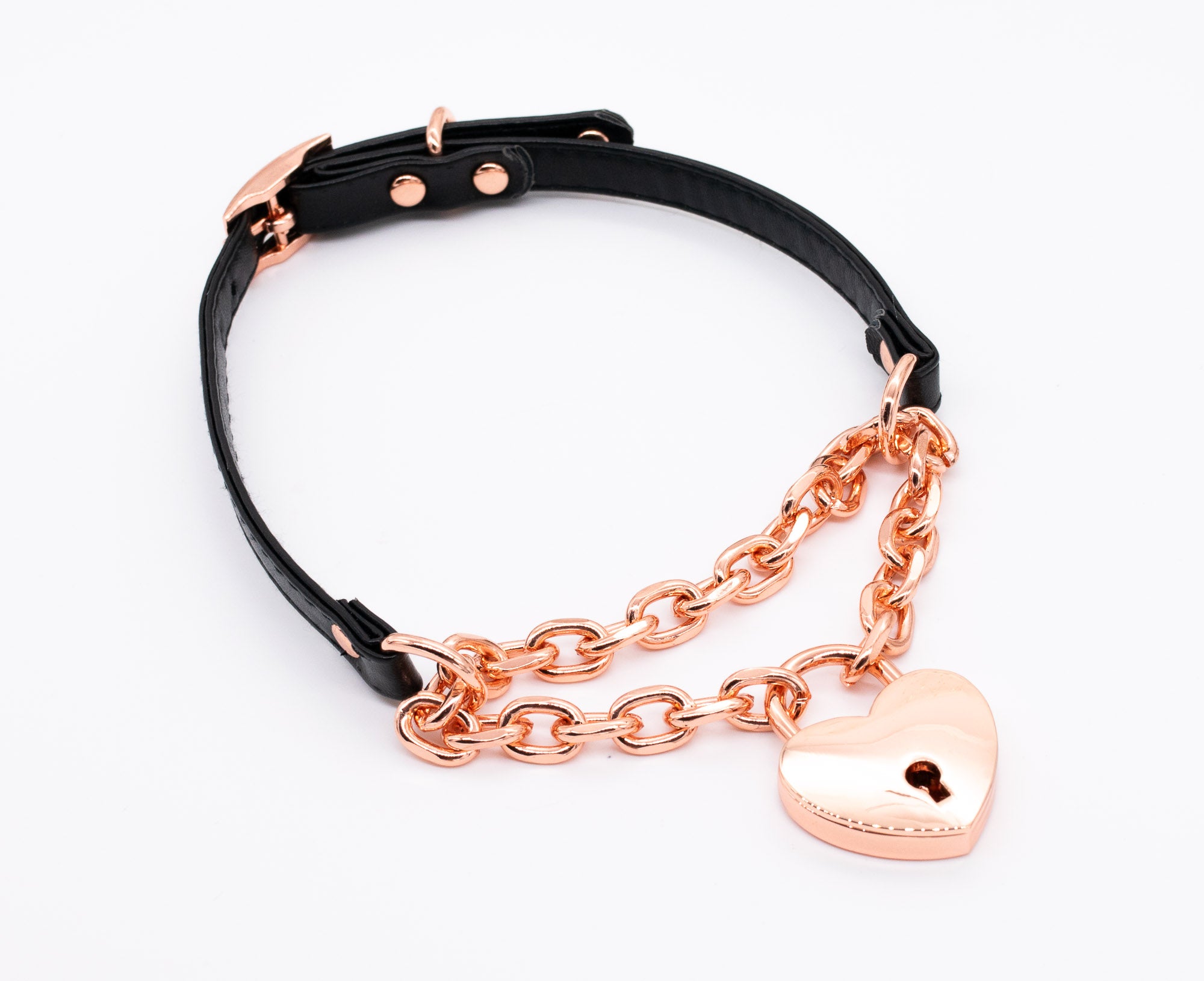 3/8" Locking Black Vegan Leather Martingale Collar in Rose Gold