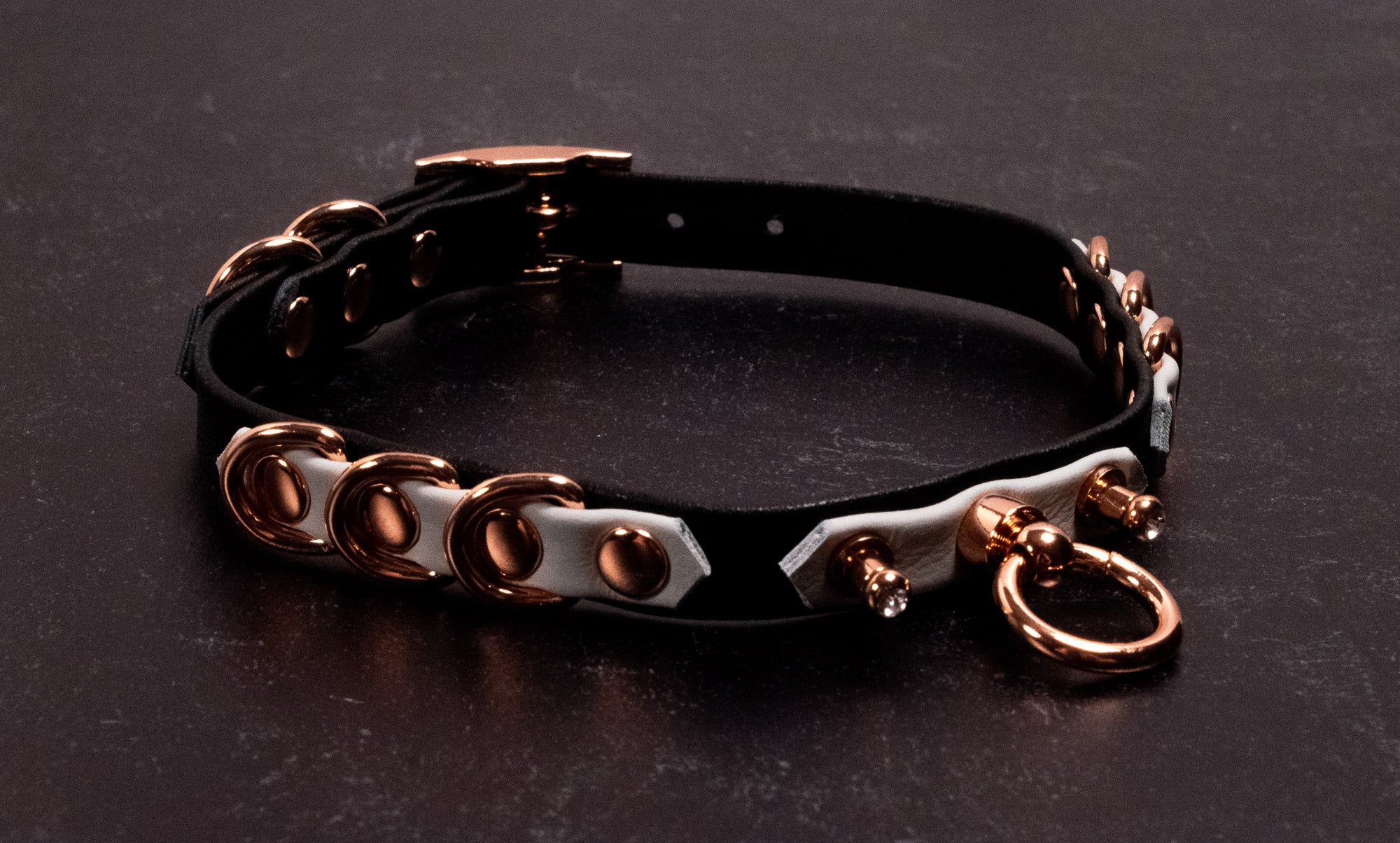 12.5" - 15" Black & Slate Leather & Rose Gold Collar _ LIMITED _