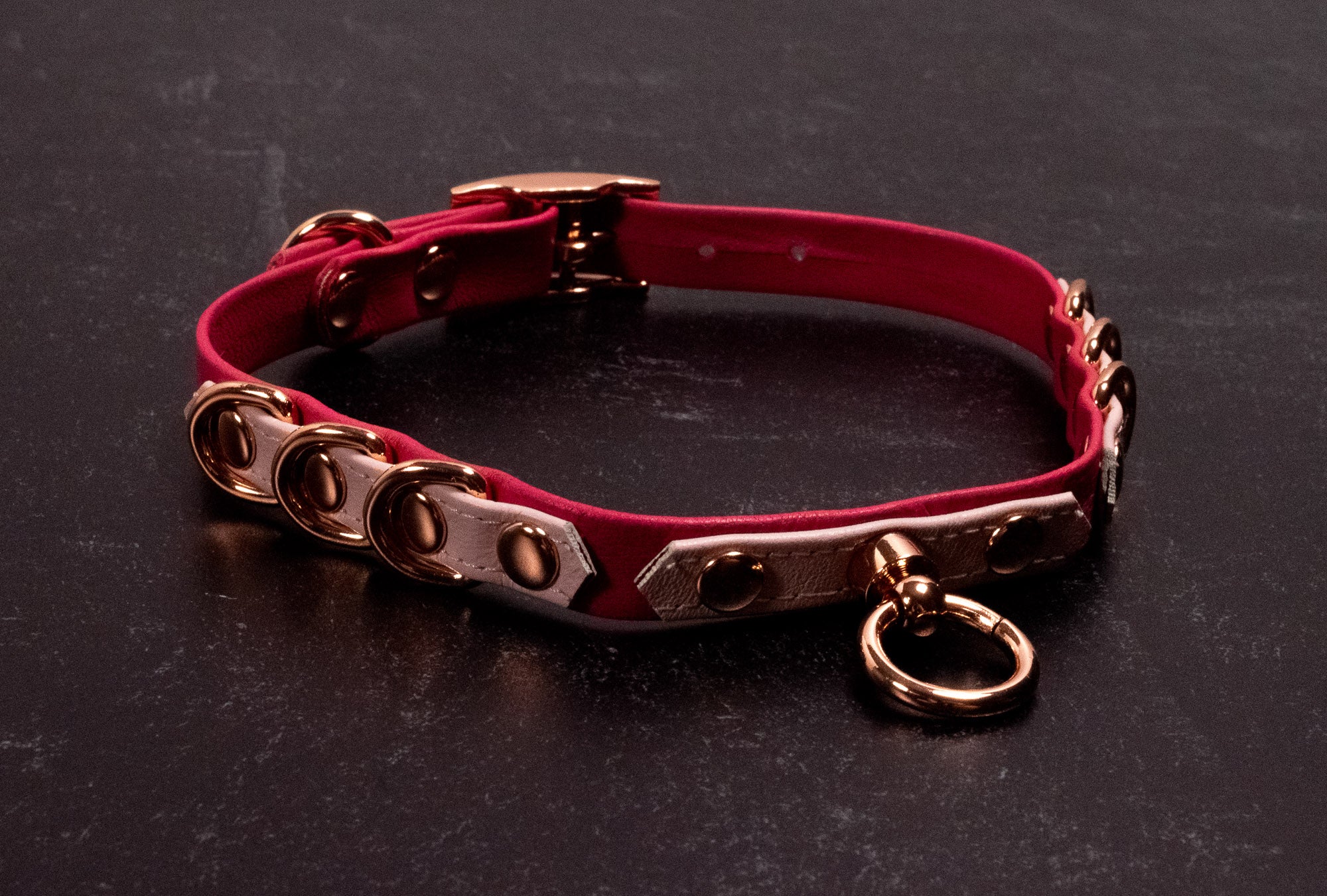 12.5" - 15" Raspberry & Pale Blush Leather & Rose Gold Collar _ LIMITED _