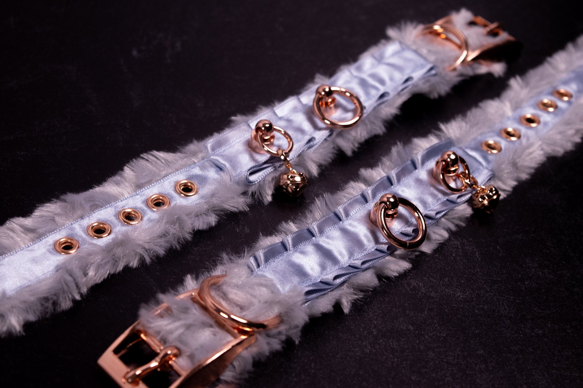 6" - 8" Luxury French Blue Fur Lined BDSM Cuffs _ LIMITED _