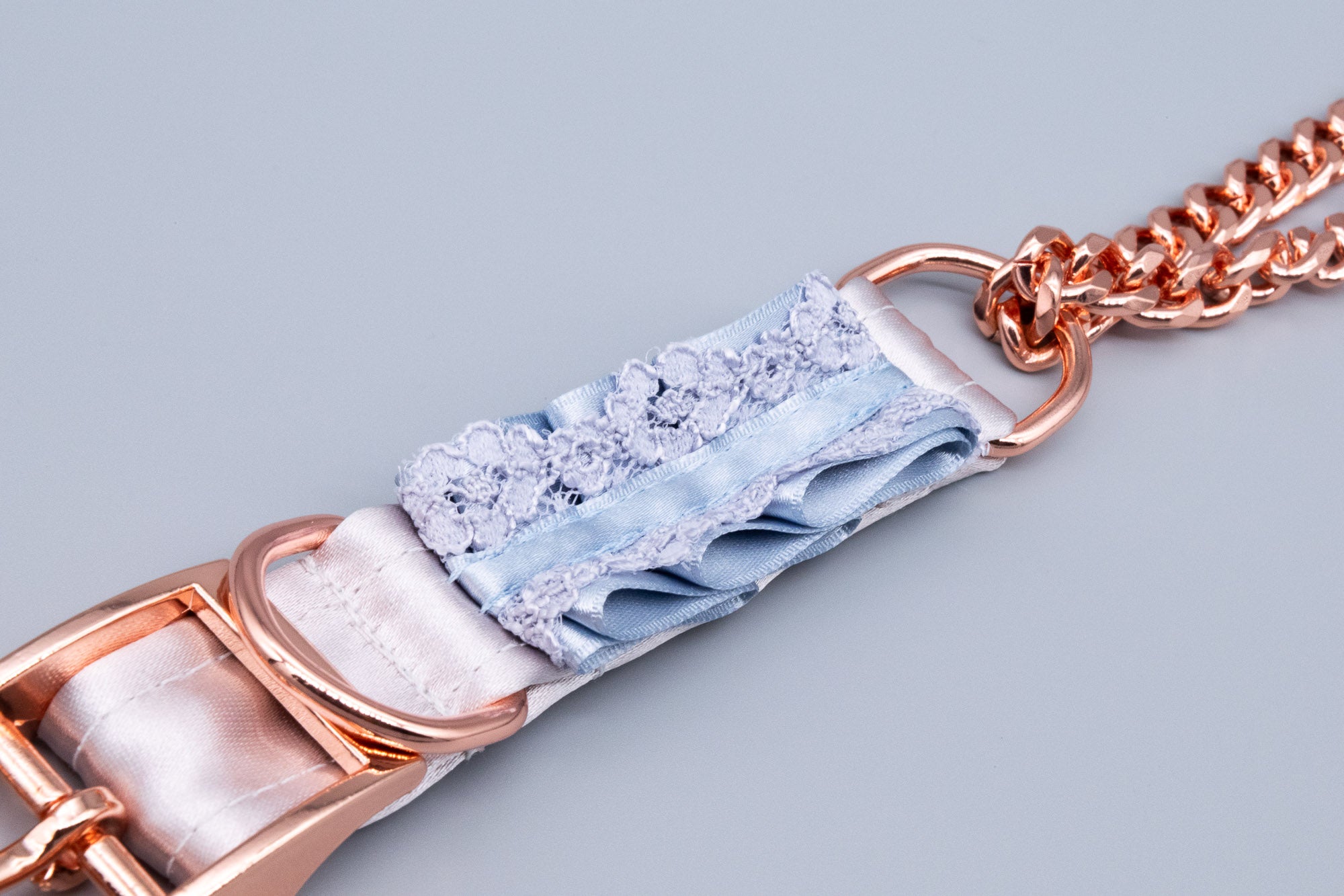 12.5" - 14.5" French Blue Lace Petite Heart Ring Martingale Collar