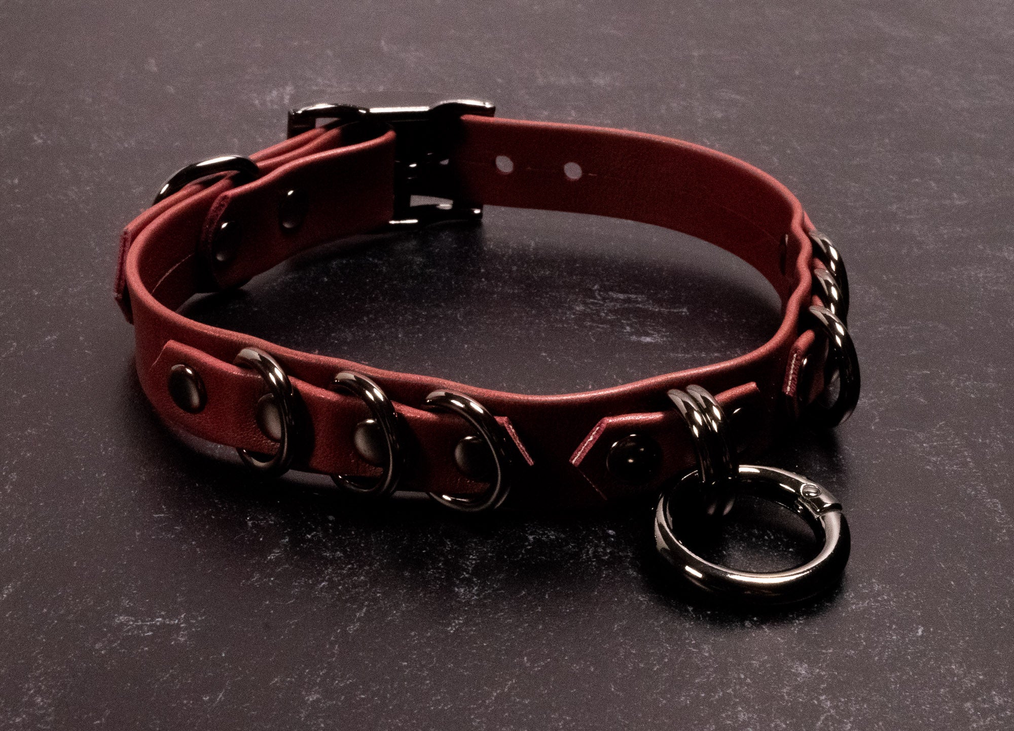 12.5" - 15" Wine Leather & Gunmetal Collar _ LIMITED _