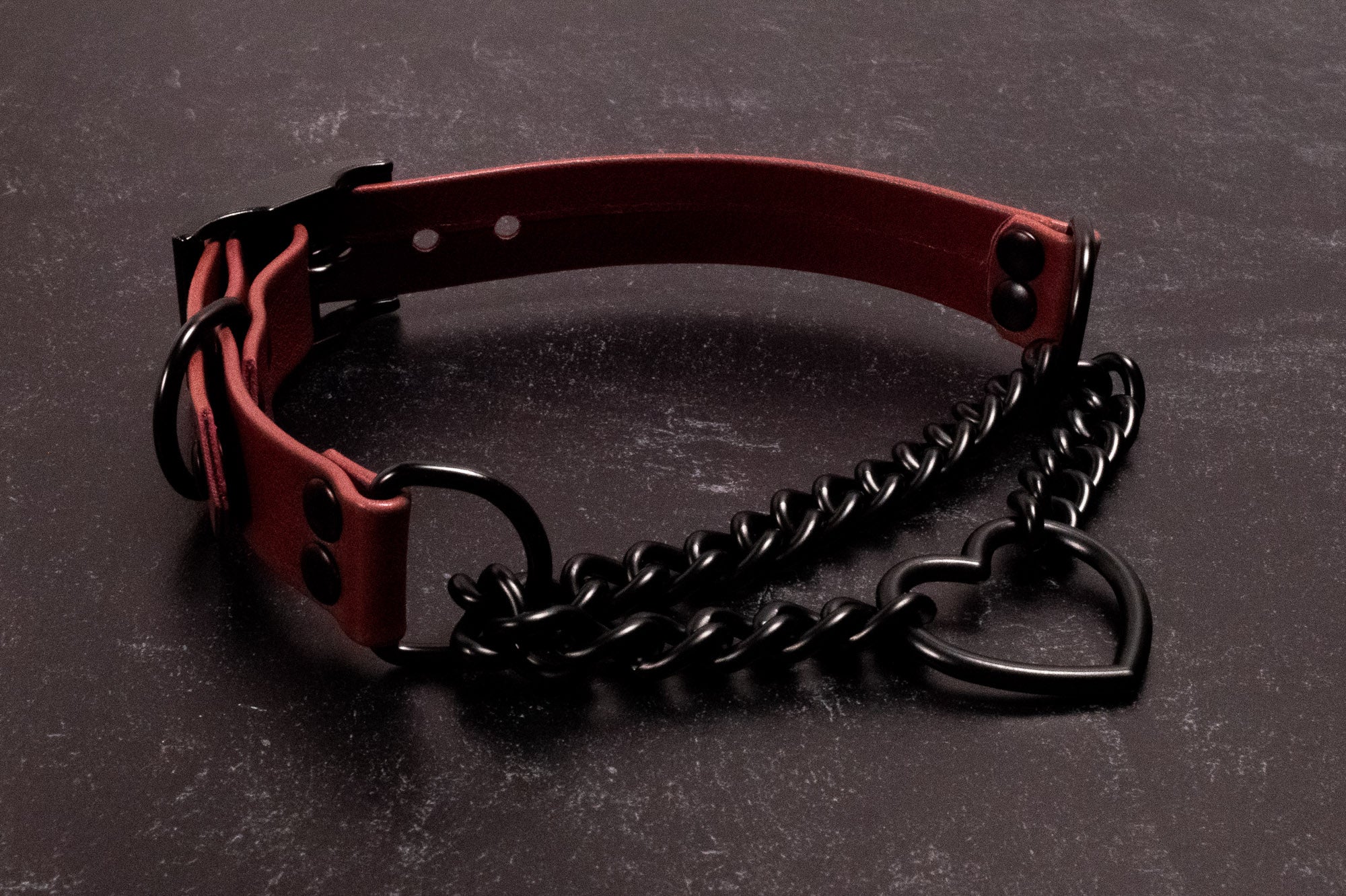12.5" - 15" Wine Leather & Matte Black Heart Martingale Collar _ LIMITED _