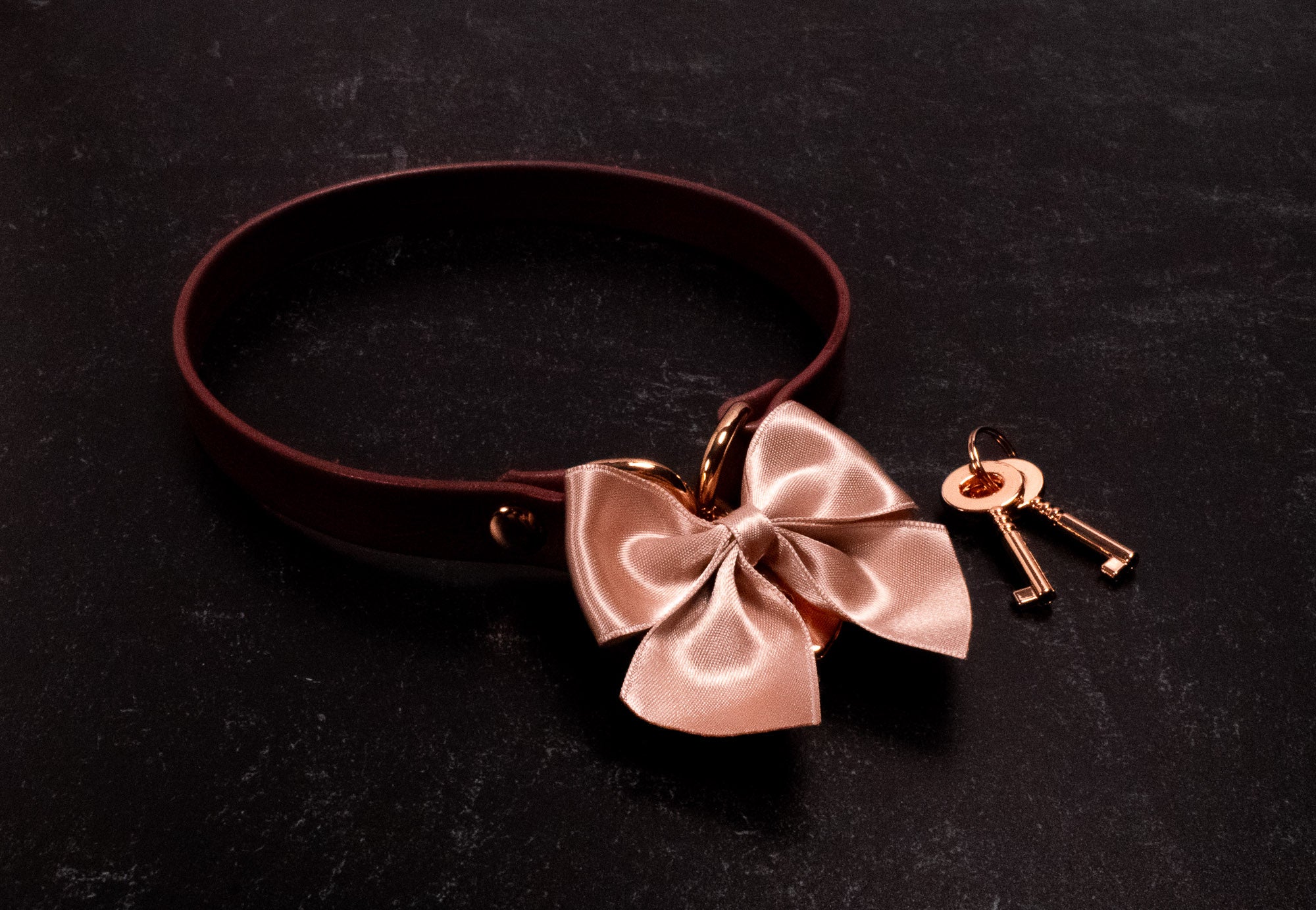 13" Wine Leather & Rose Gold Locking Collar _ LIMITED _