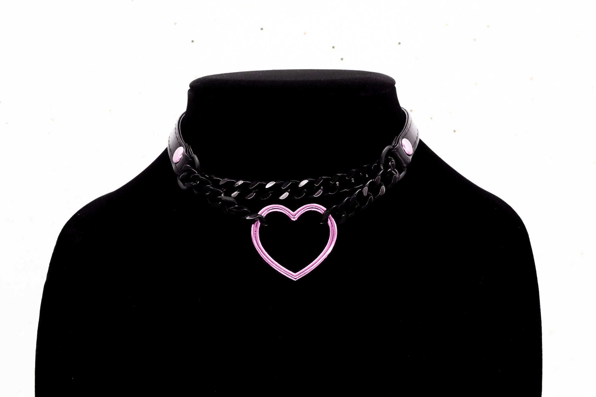 3/8" Pink Heart Ring Black Vegan Leather Martingale Collar