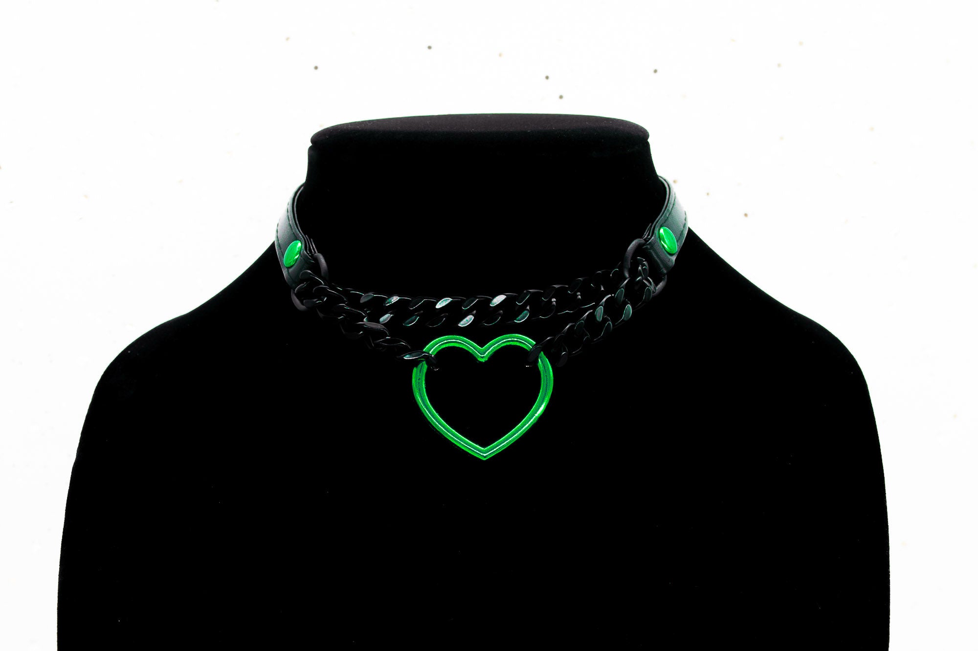 3/8" Green Heart Ring Black Vegan Leather Martingale Collar