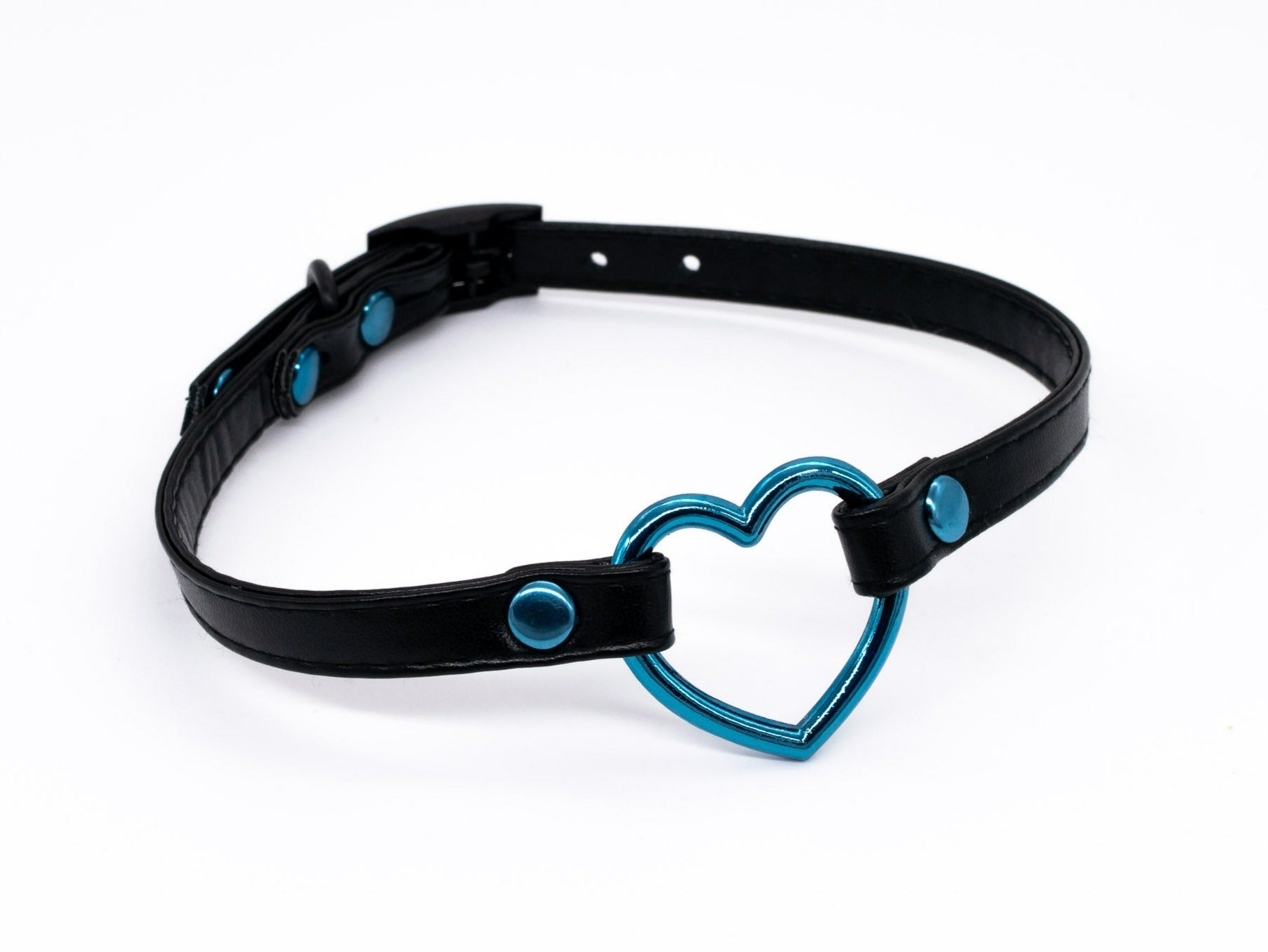 3/8" Blue Heart Vegan Leather Collar in Black