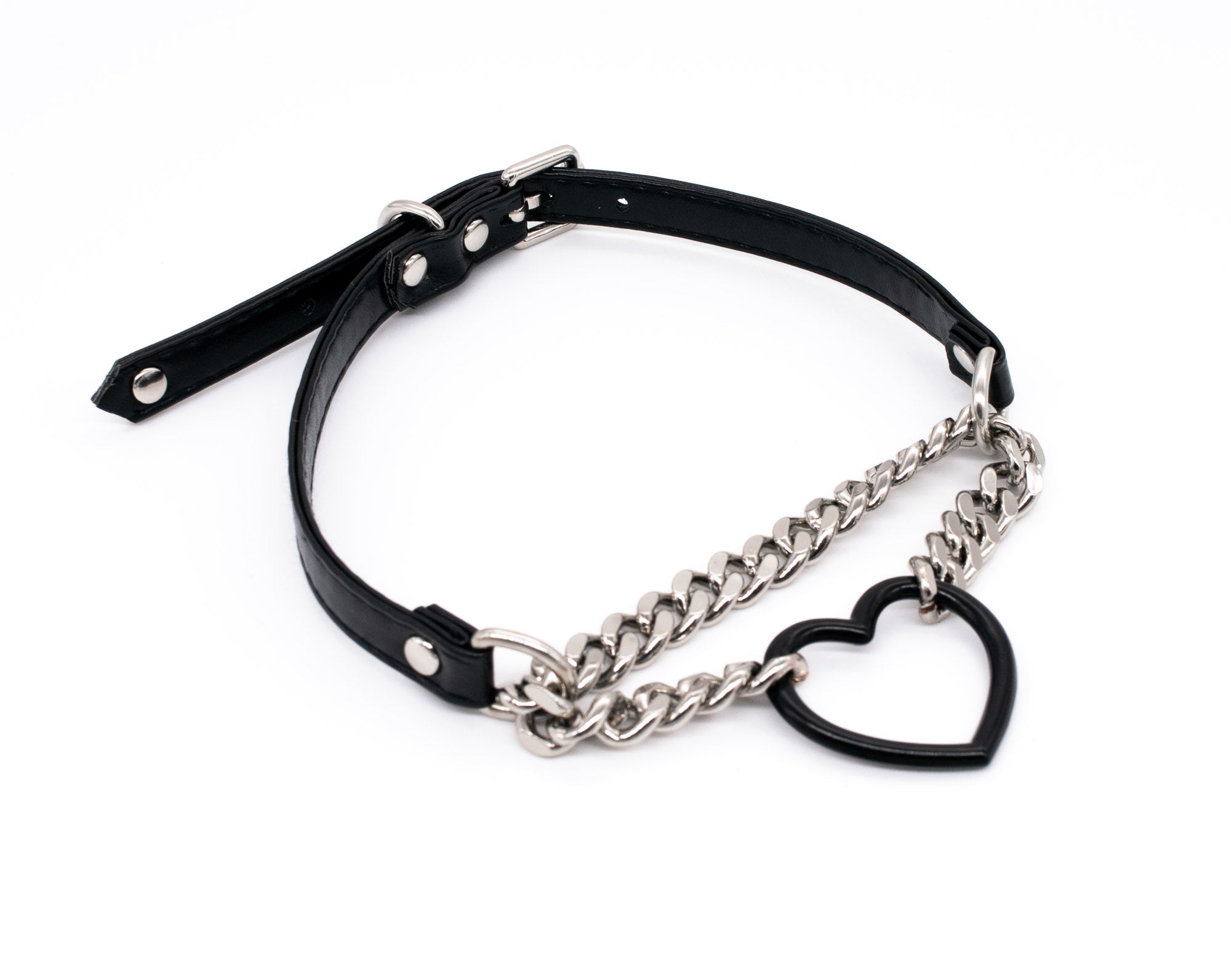 3/8" Black Heart Ring Vegan Leather Martingale Collar