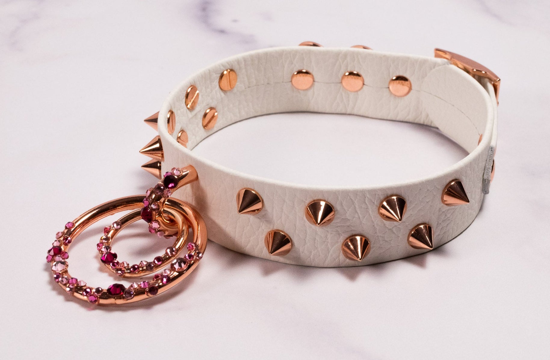 "Crushed Candy" - 12.5" - 15" White & Rose Gold Crystalized Collar _ LIMITED _