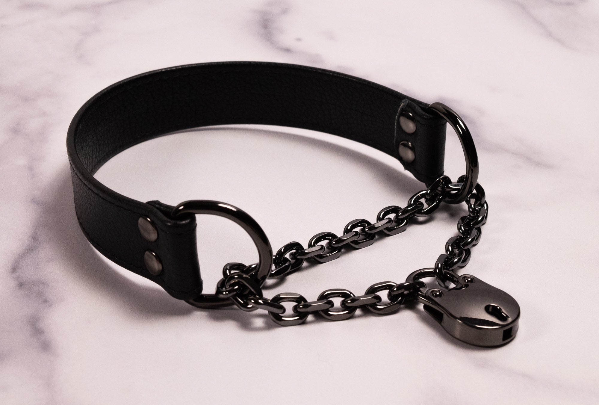 Gunmetal & Black Leather Locking Martingale Collar _ LIMITED _