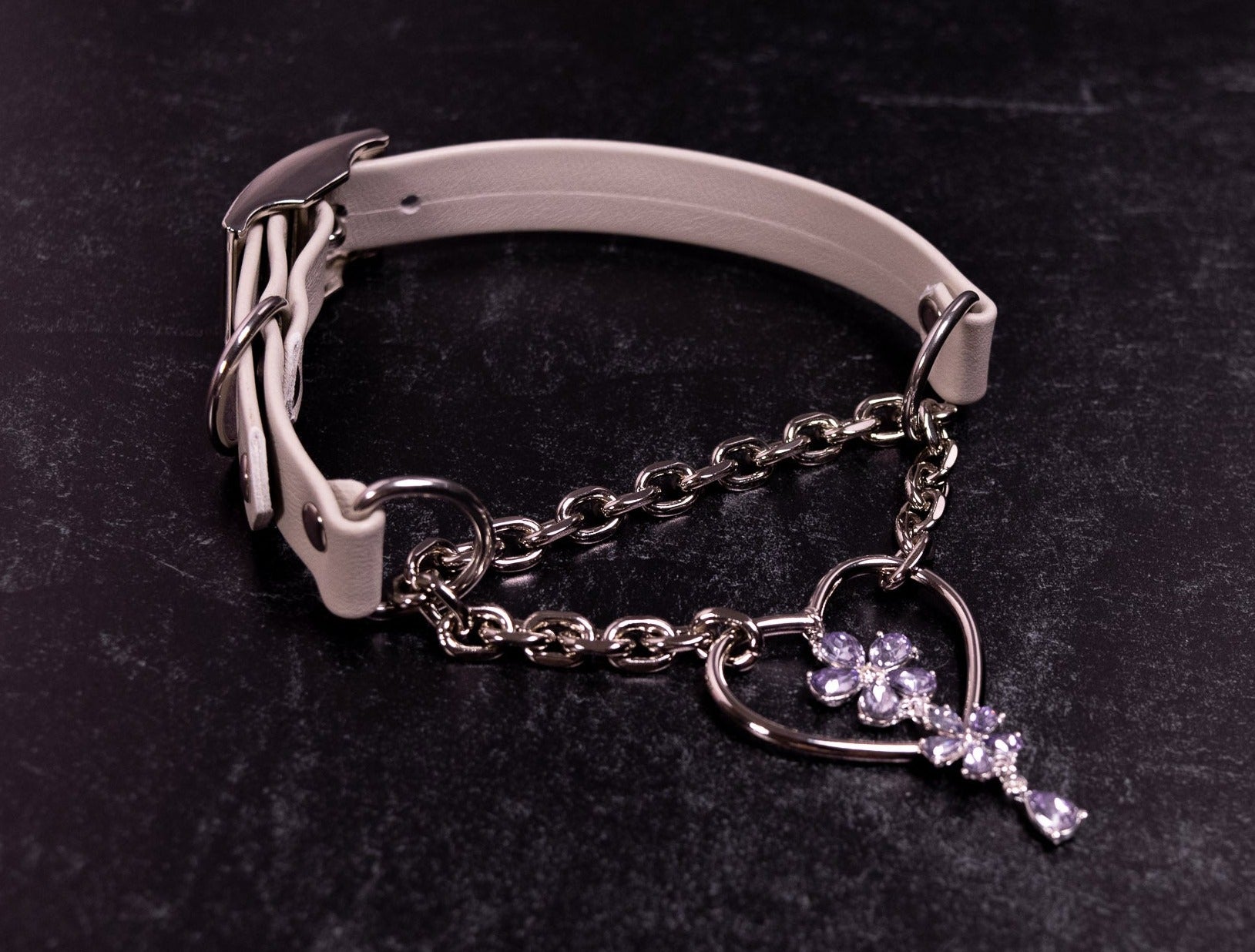 13" - 15.5" Silver & Mushroom Deluxe Leather Martingale Collar _ LIMITED _