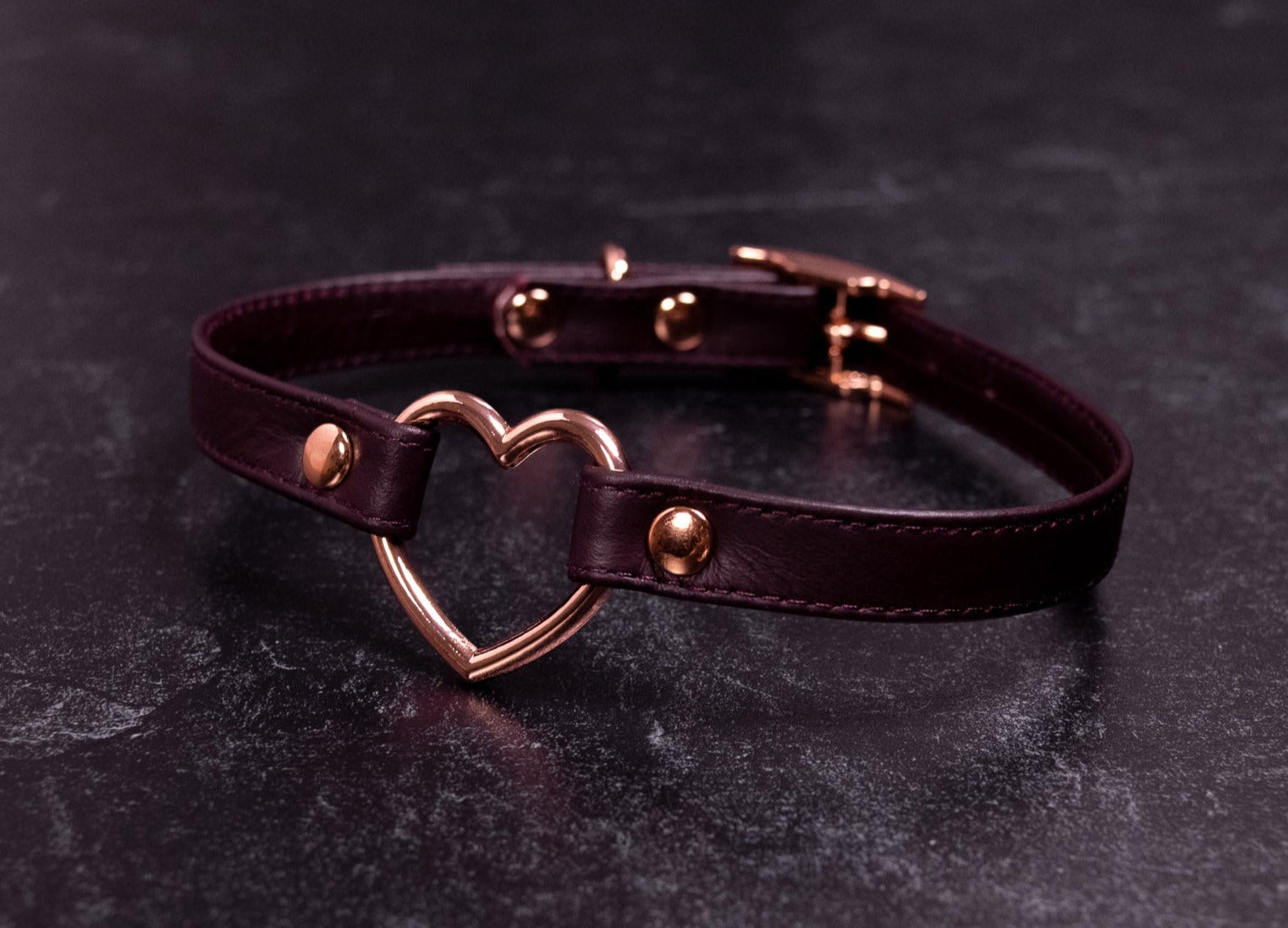 12" - 14.5" Burgundy Leather Heart Collar _ LIMITED _
