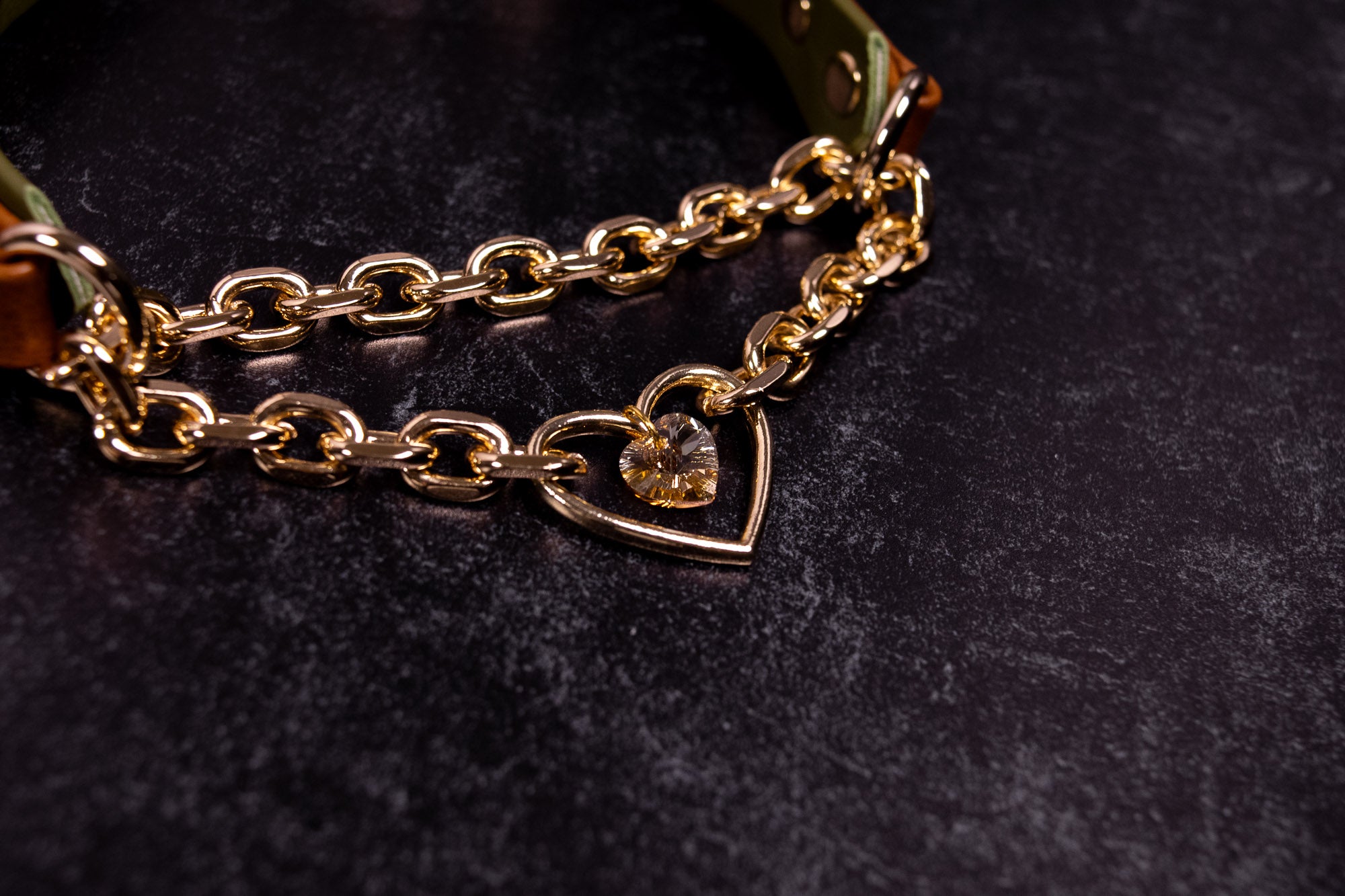 12.5" - 14.5" Tan & Olive Leather Martingale Collar _ LIMITED _