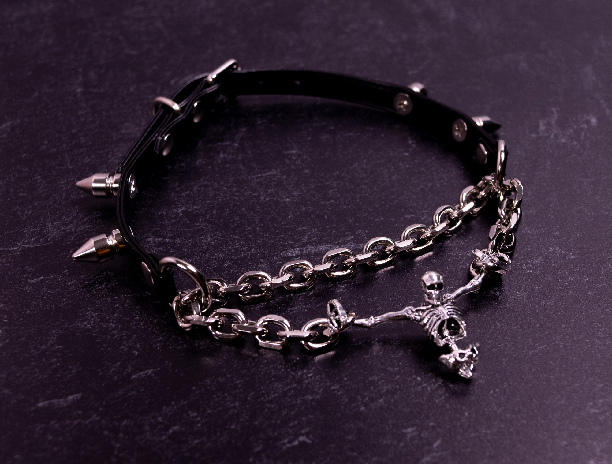 'Chained Up' - 3/8" Black Vegan Leather Martingale Collar