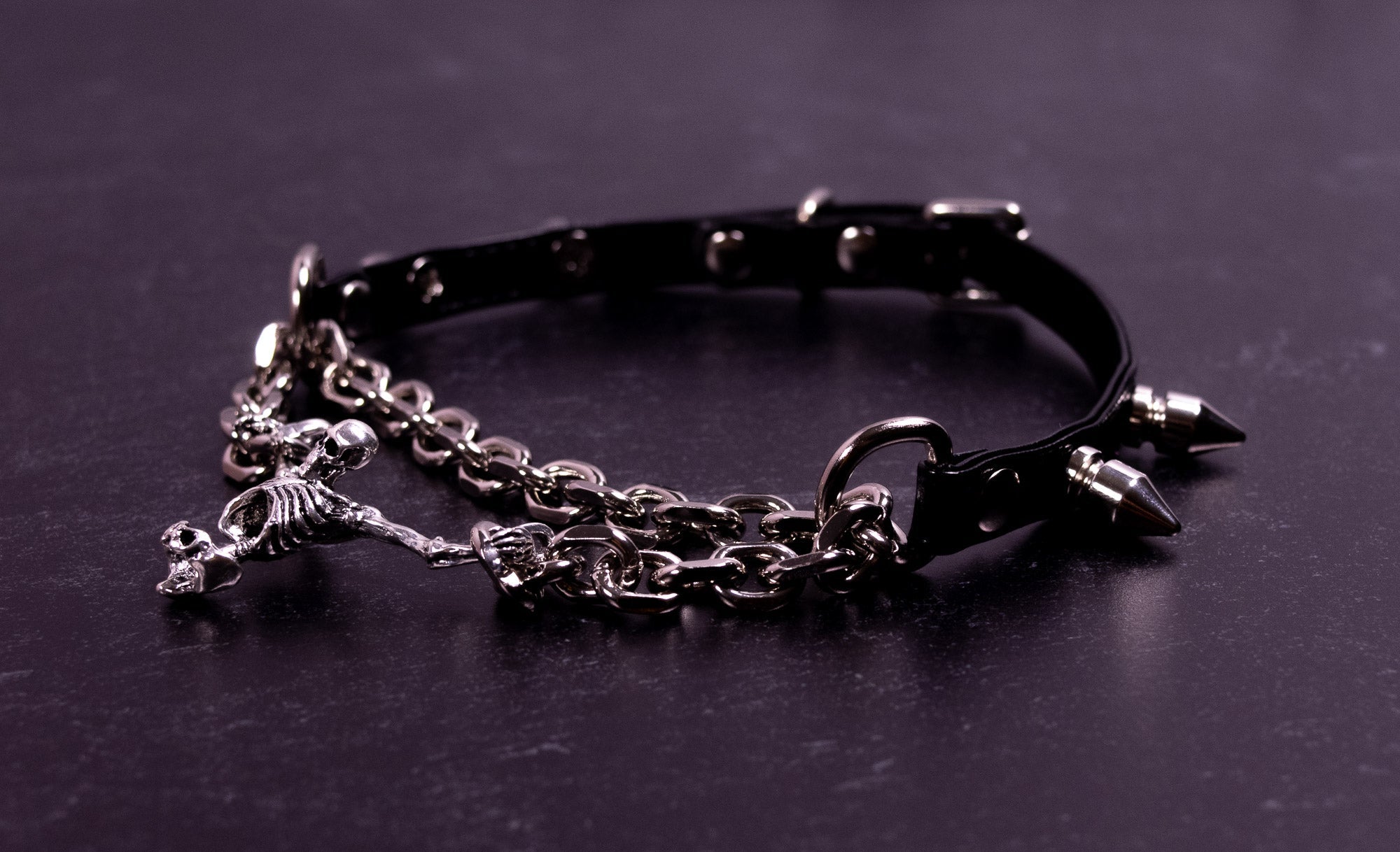 Spiked 'Chained Up' - 3/8" Black Vegan Leather Martingale Collar
