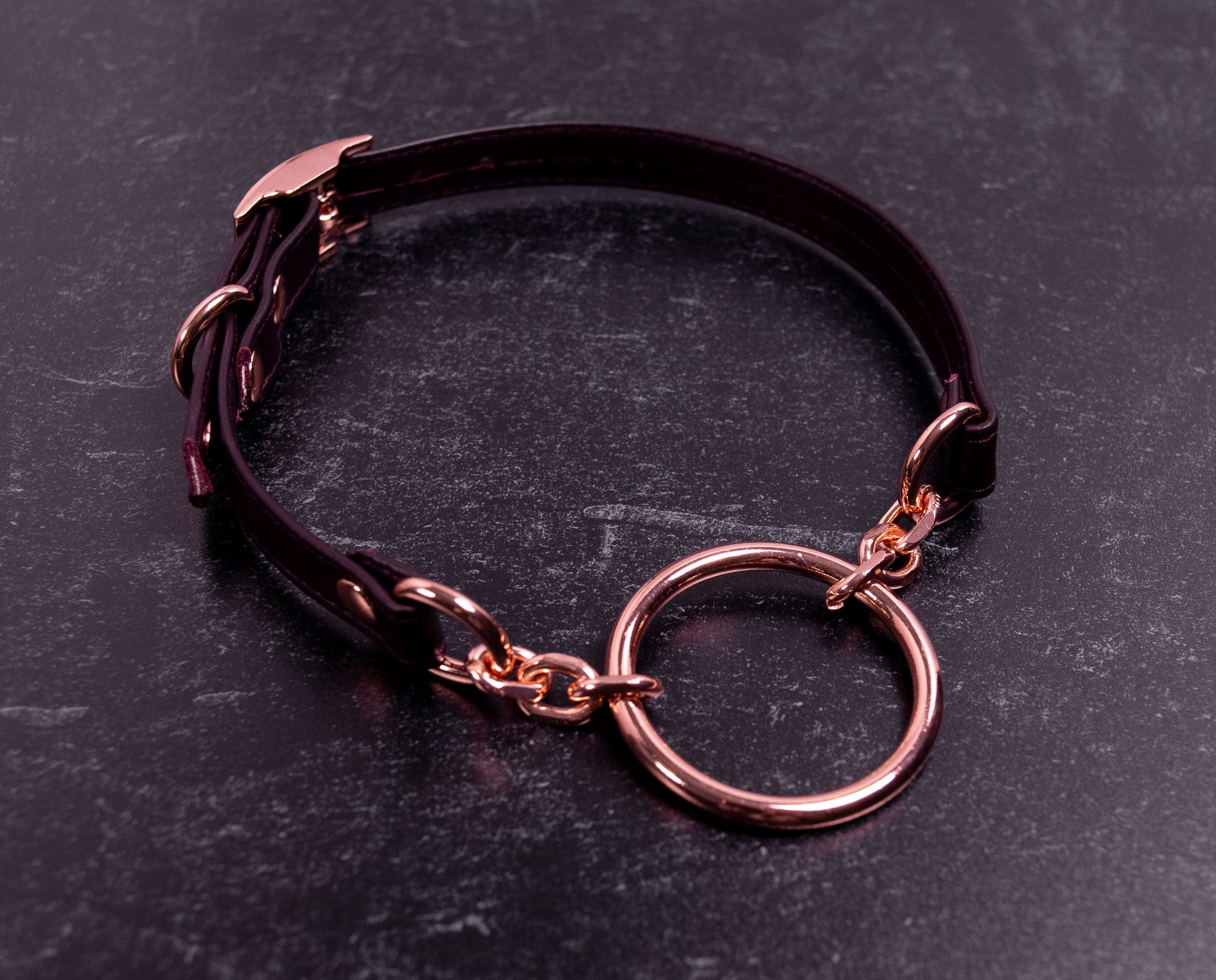 12.5" - 15" Burgundy Leather O-Ring Collar _ LIMITED _