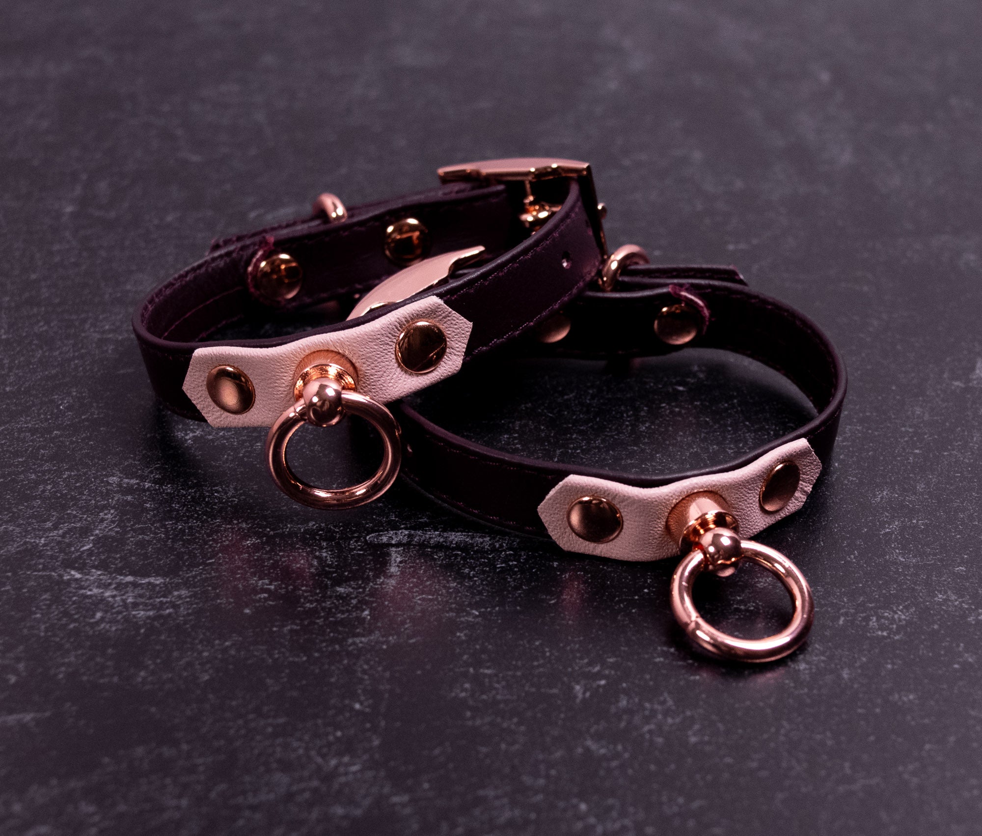 6" - 8" Burgundy & Pale Blush Leather Cuffs _ LIMITED _