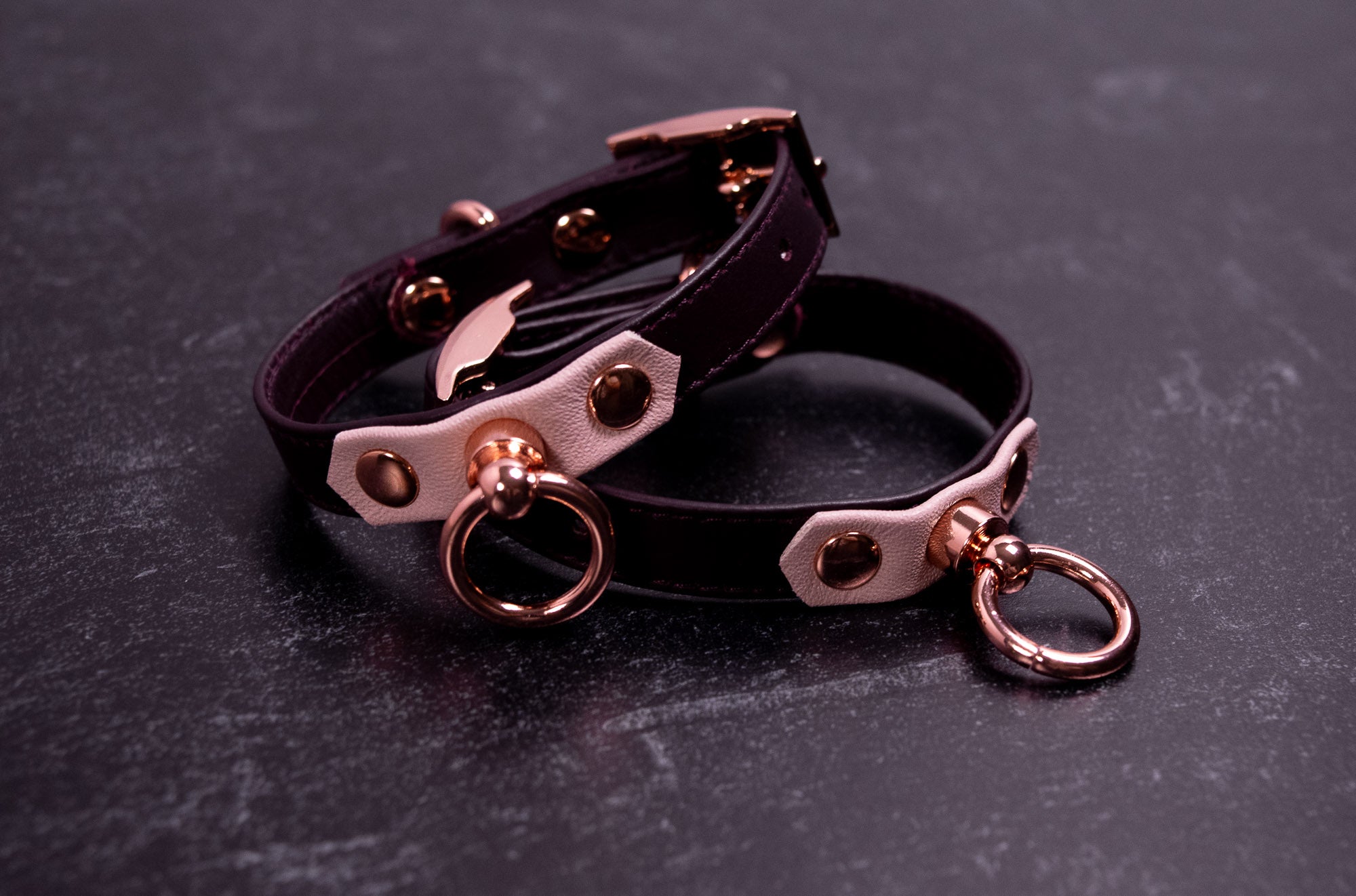 6" - 8" Burgundy & Pale Blush Leather Cuffs _ LIMITED _