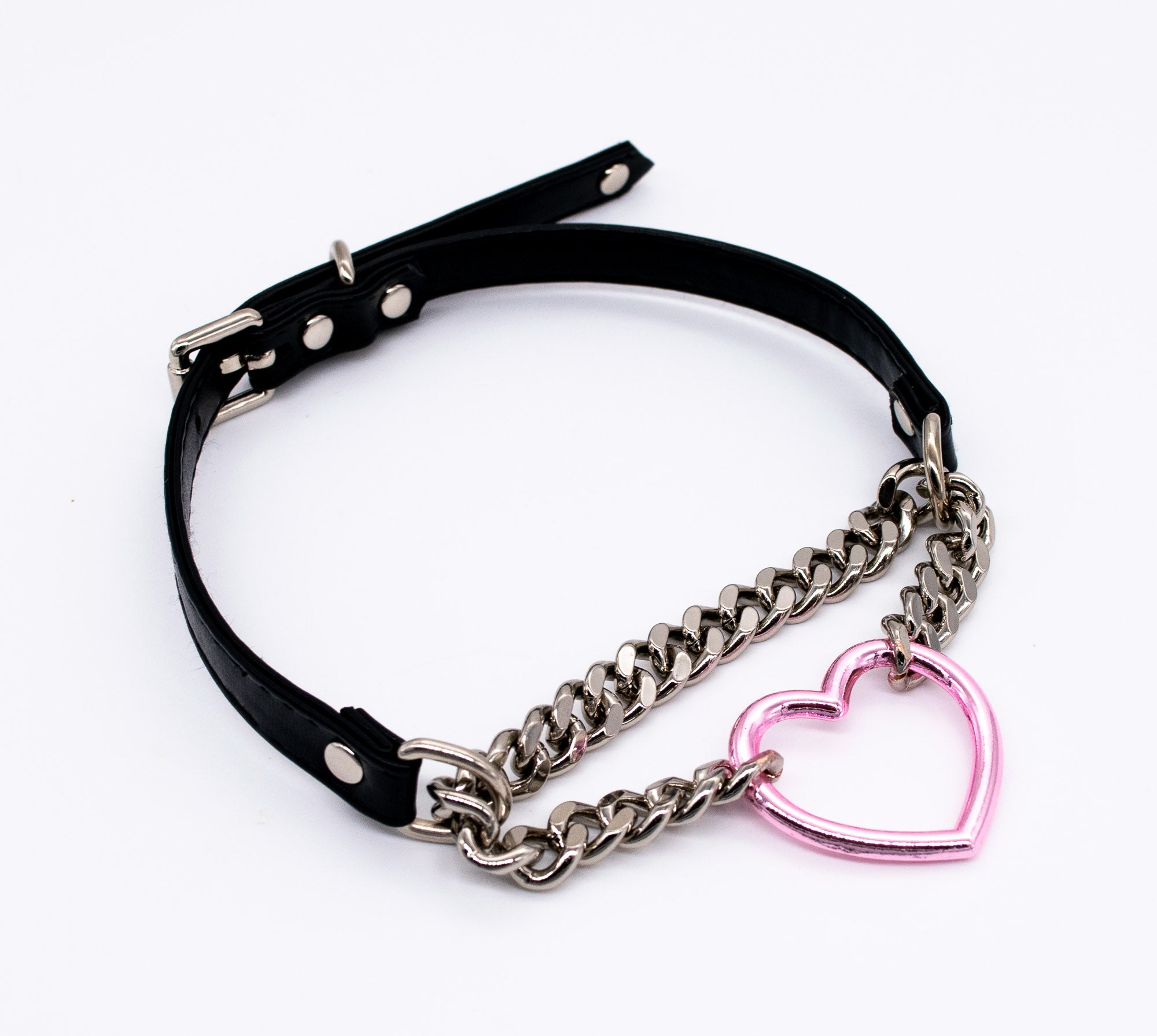 3/8" Pink Heart Ring Vegan Leather Martingale Collar