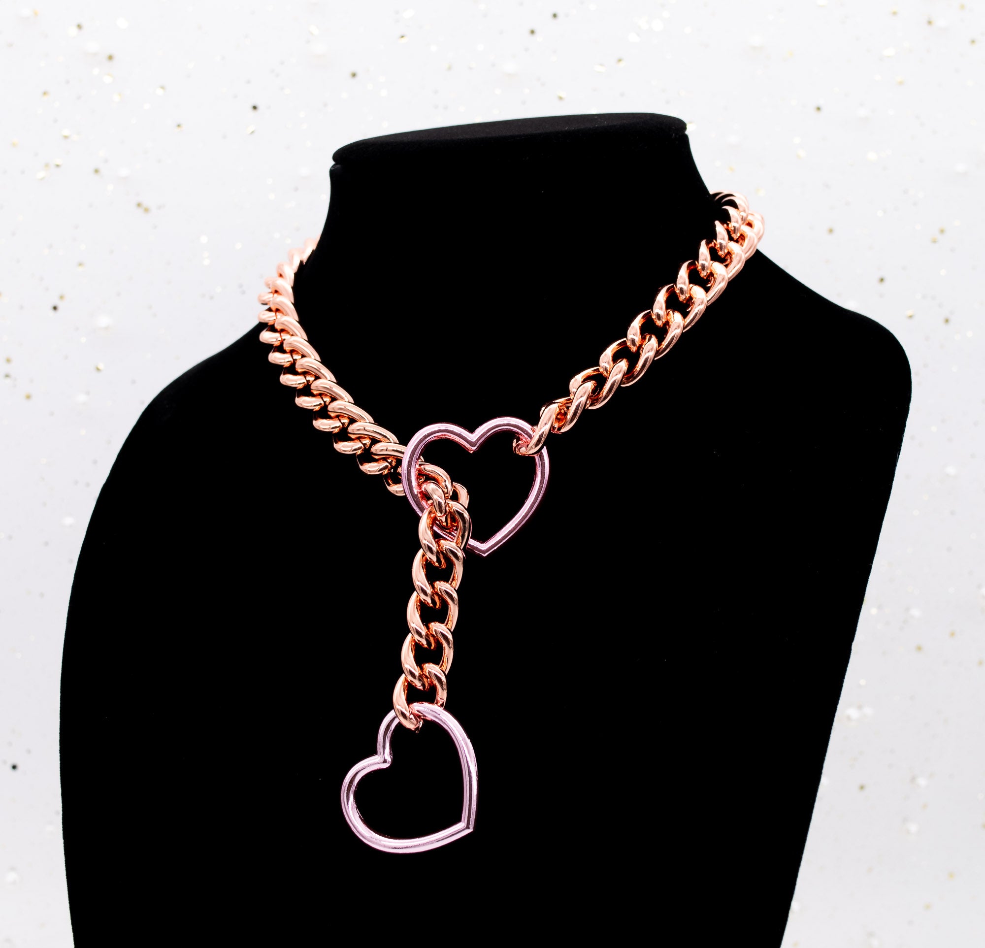 Rose Gold Chain Pink Heart Slip Chain Collar