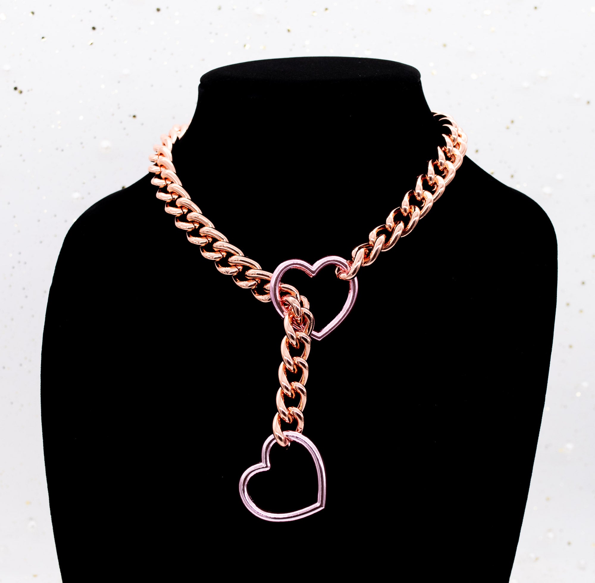 Rose Gold Chain Pink Heart Slip Chain Collar