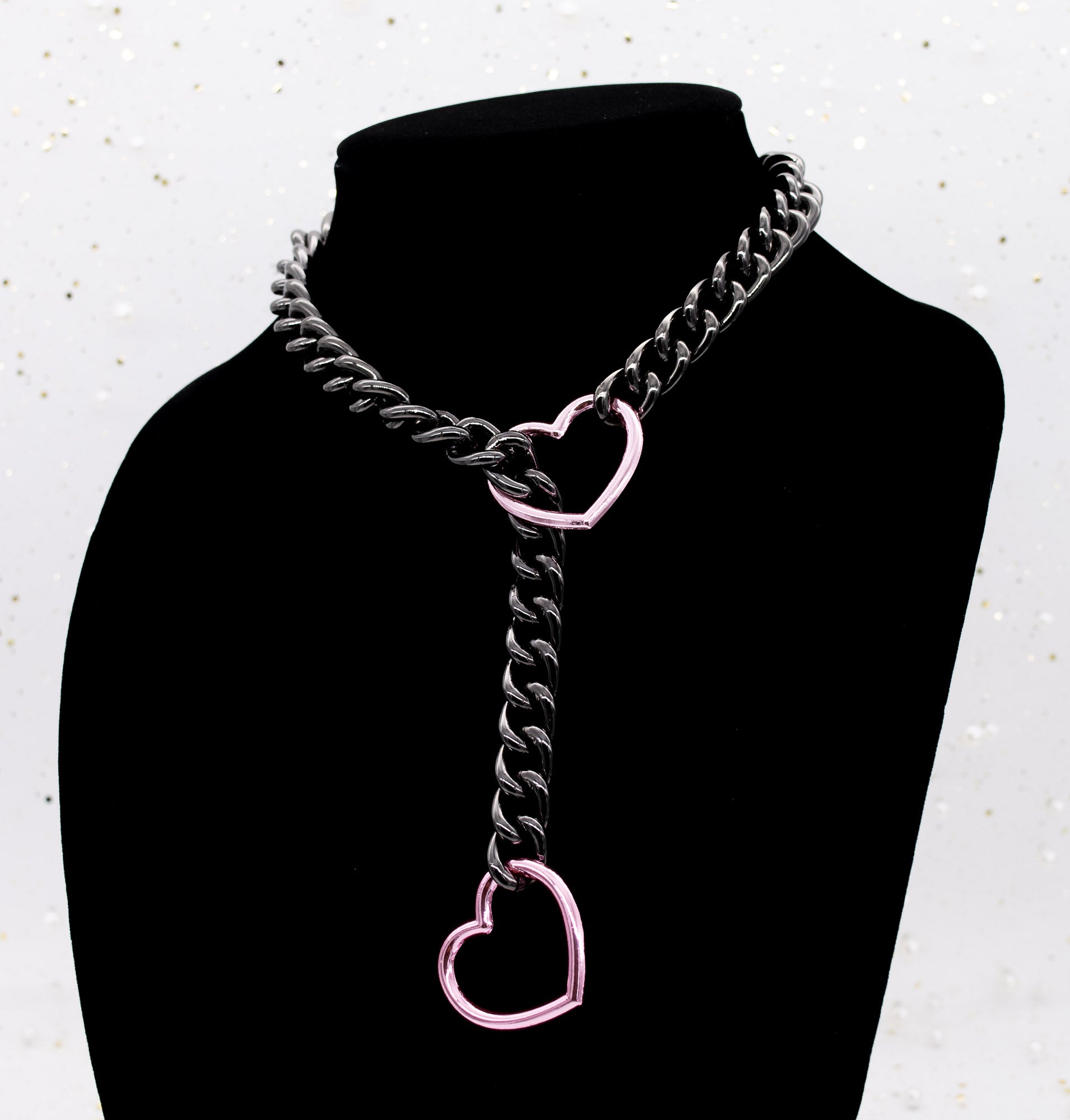 Gunmetal Chain Pink Heart Slip Chain Collar
