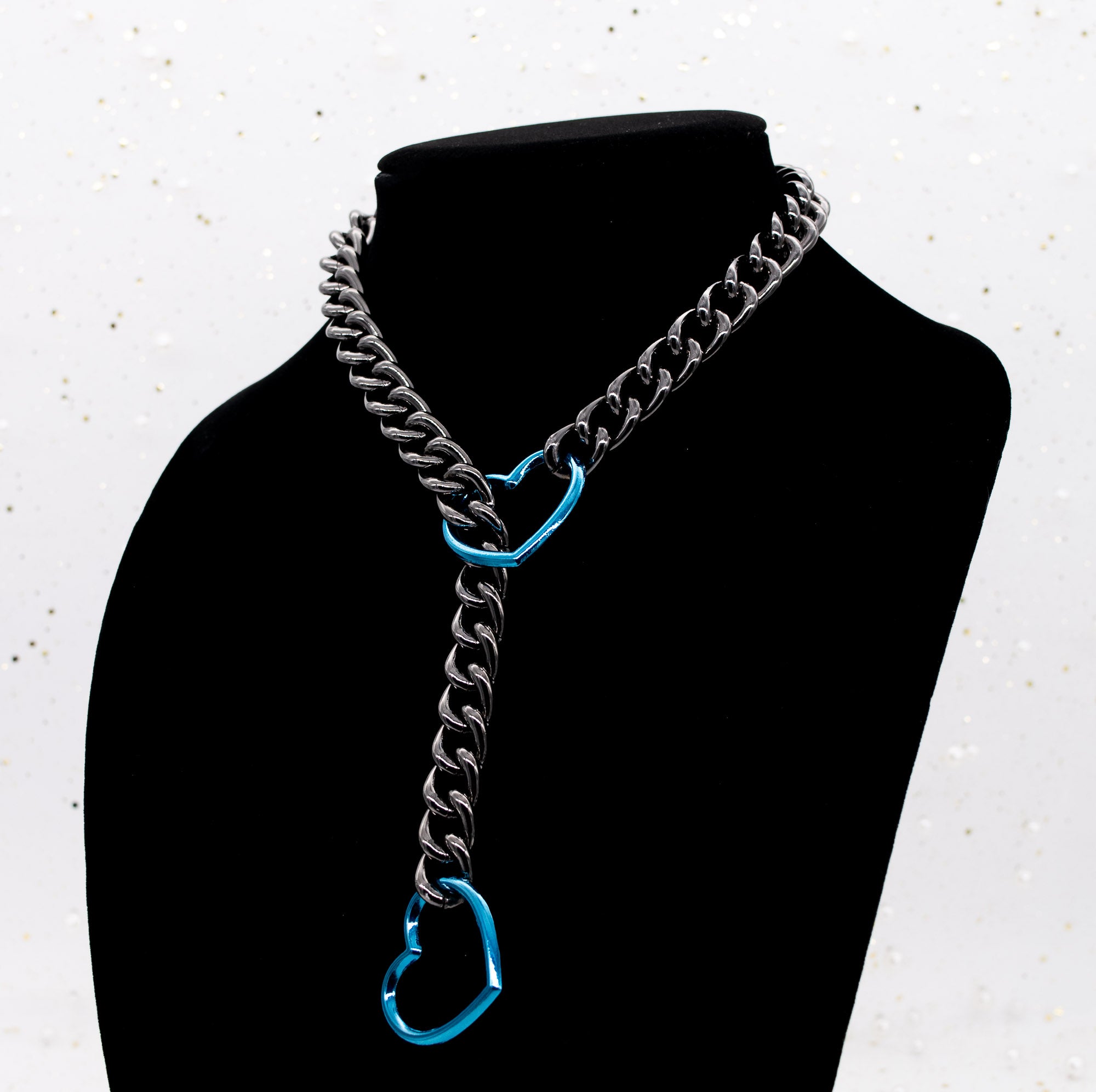 Gunmetal Chain Blue Heart Slip Chain Collar