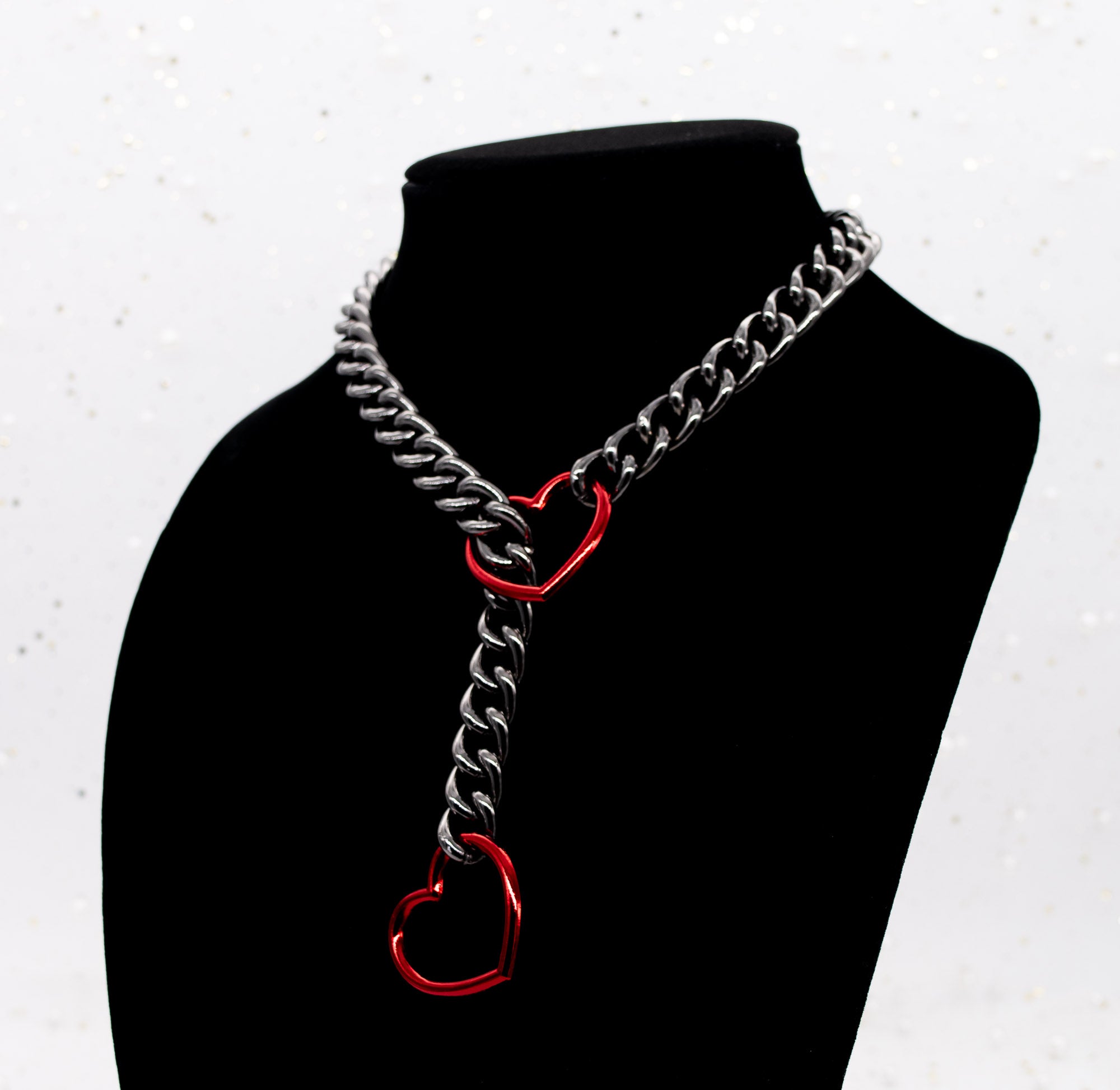 Gunmetal Chain Red Heart Slip Chain Collar