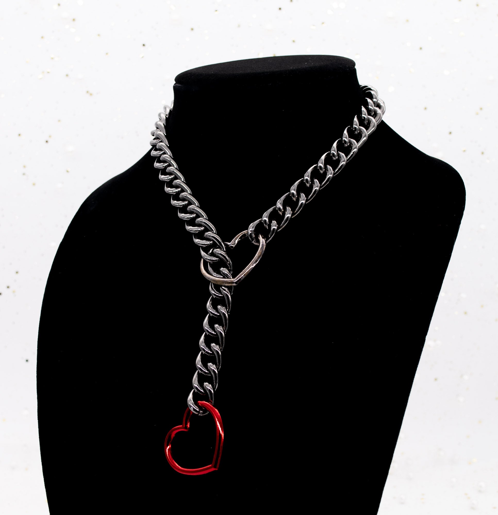 Gunmetal Chain Red and Gunmetal Heart Slip Chain Collar