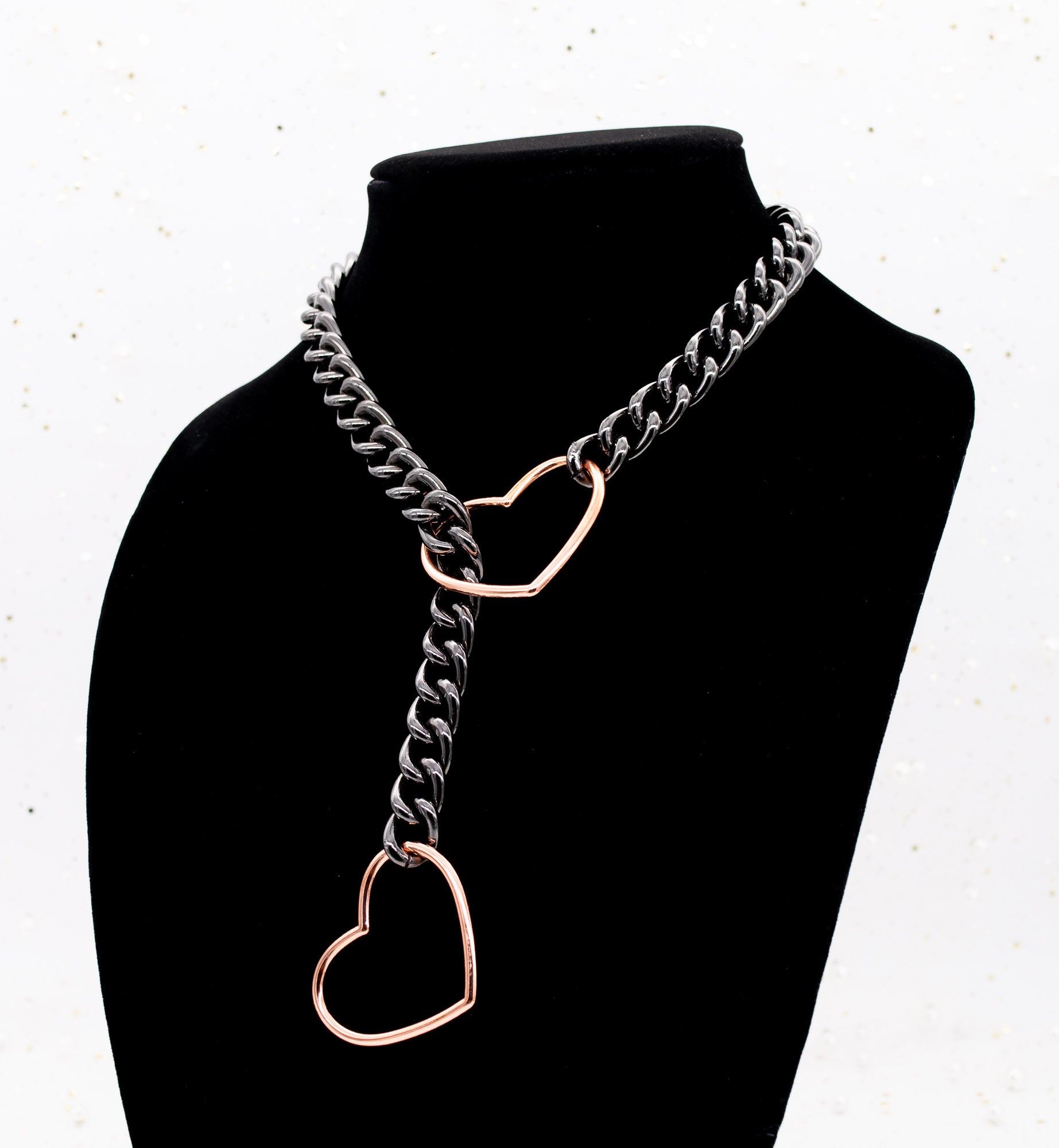 Gunmetal & Large Rose Gold Heart Slip Chain Collar