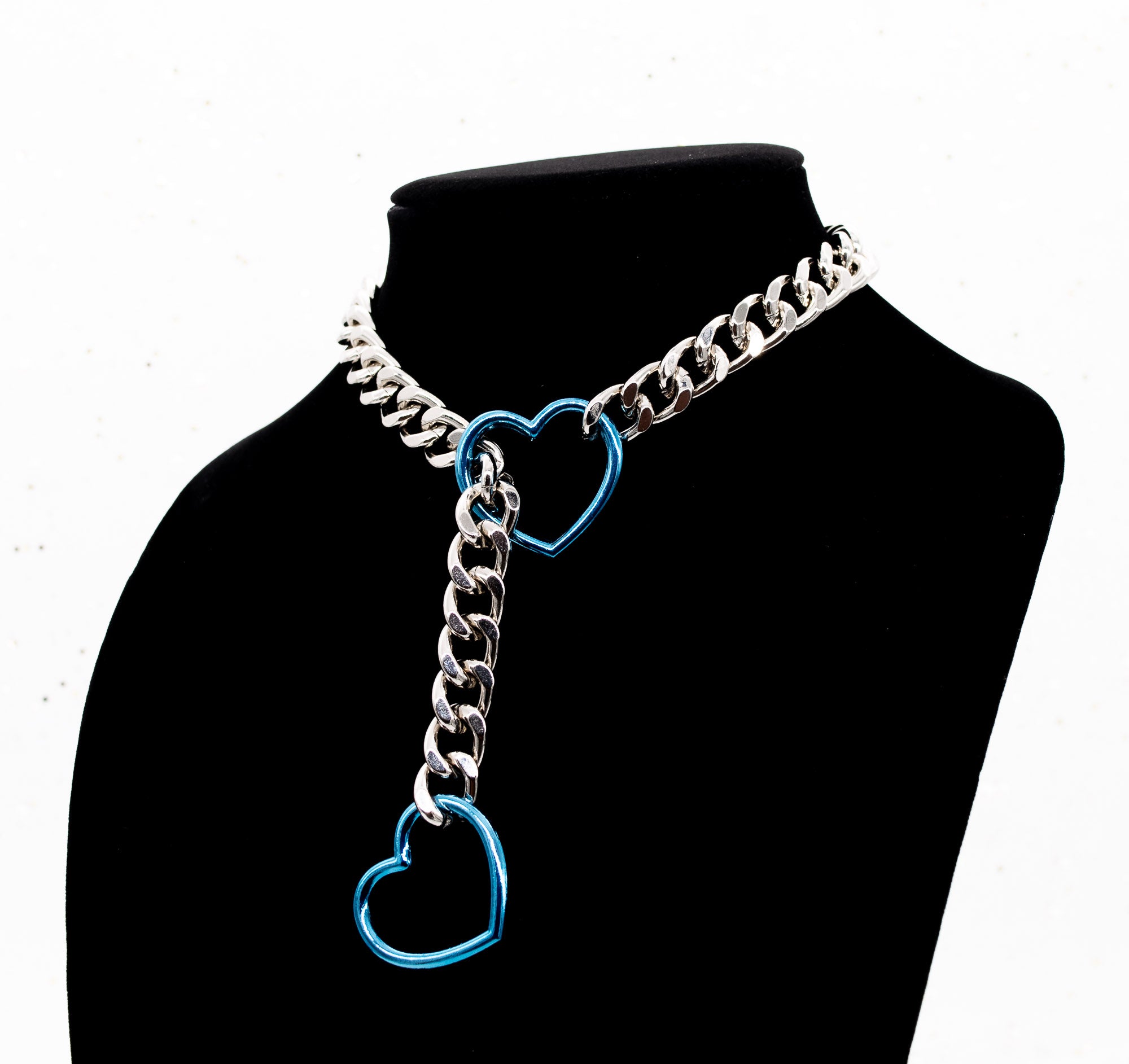 Silver and Blue Heart Slip Chain Collar