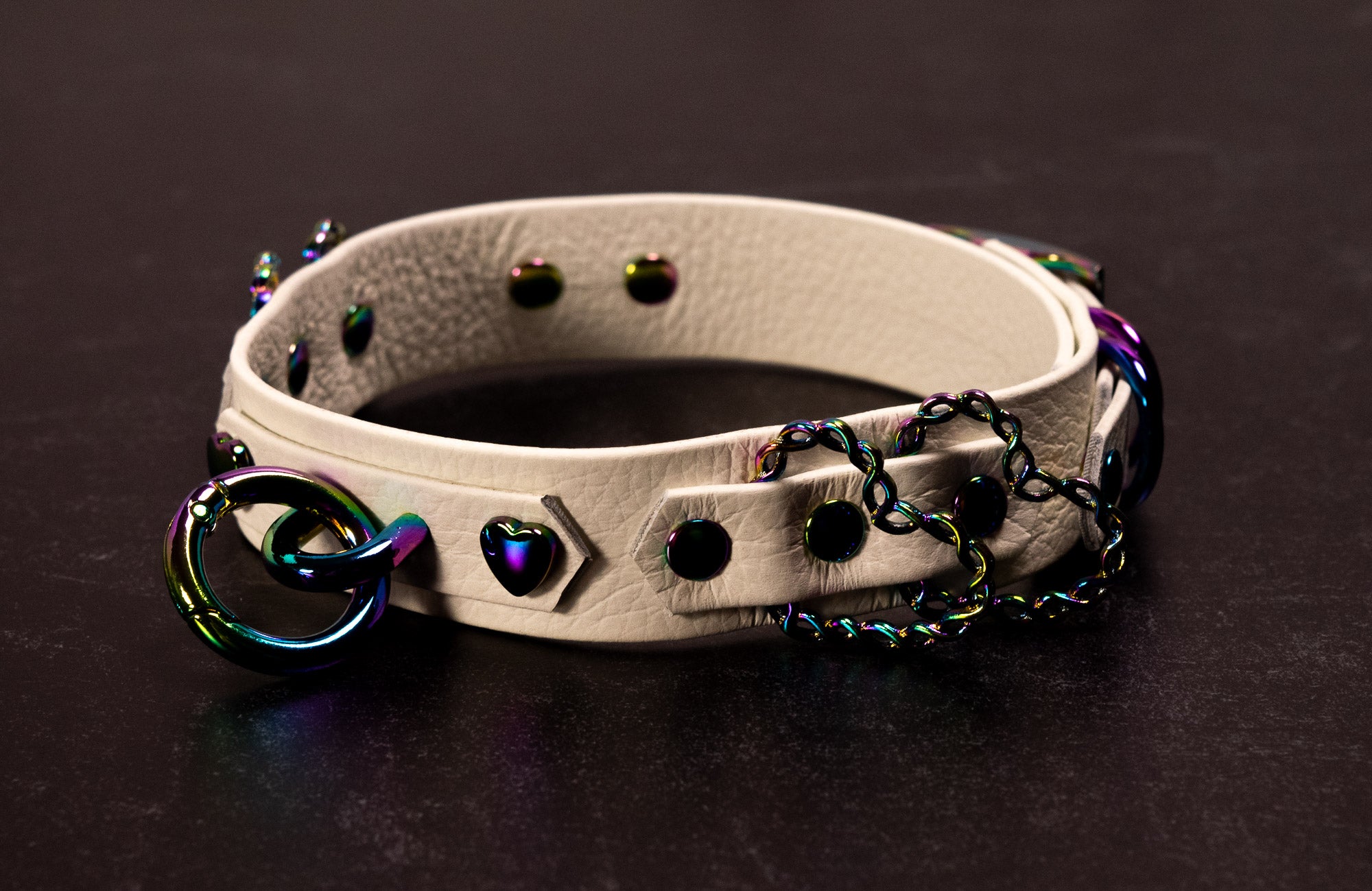 12.5" - 15.5" White & Rainbow Heart Collar _ LIMITED _