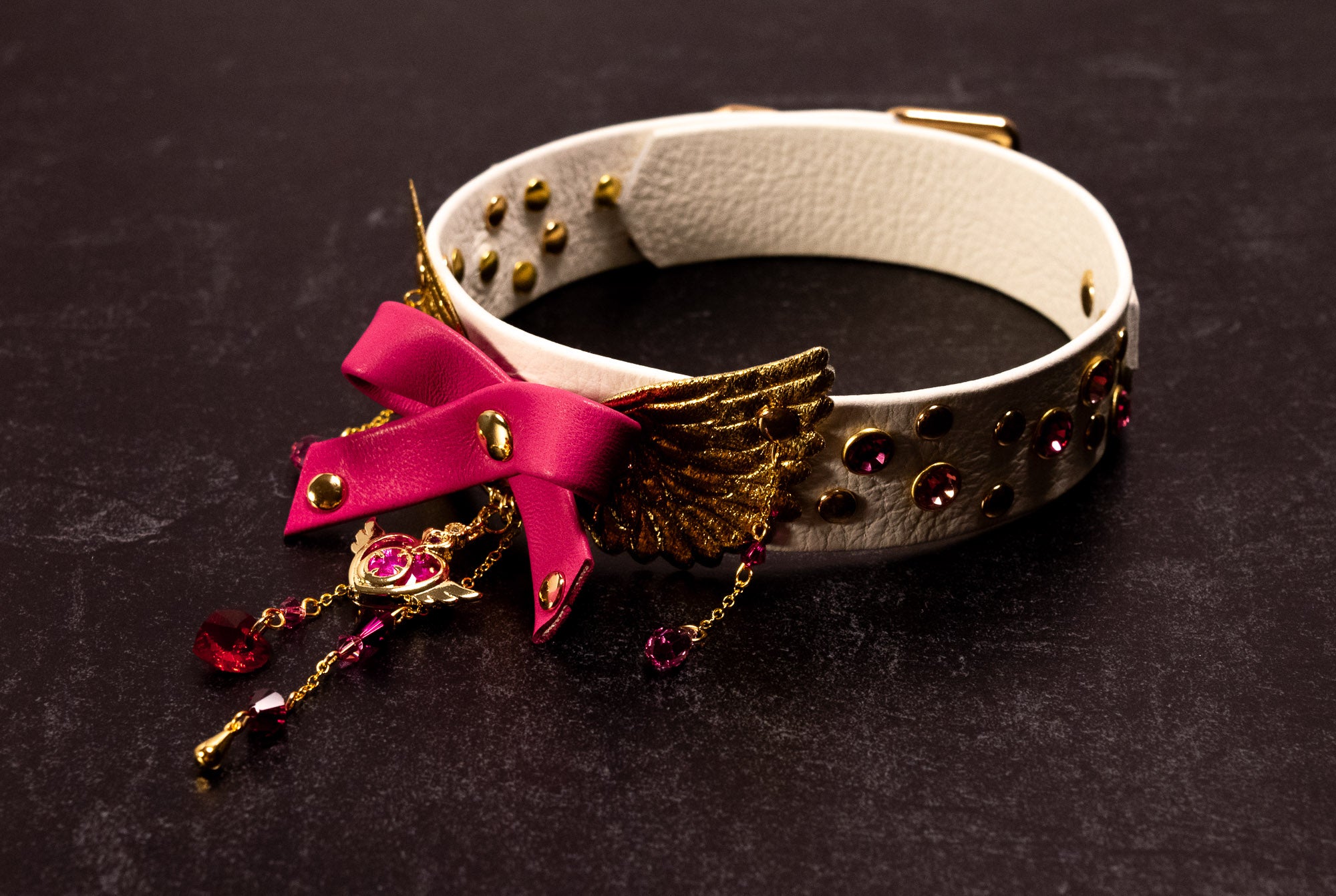 "Lunar Love" - 12" - 15" White Leather & Gold Collar _ LIMITED _