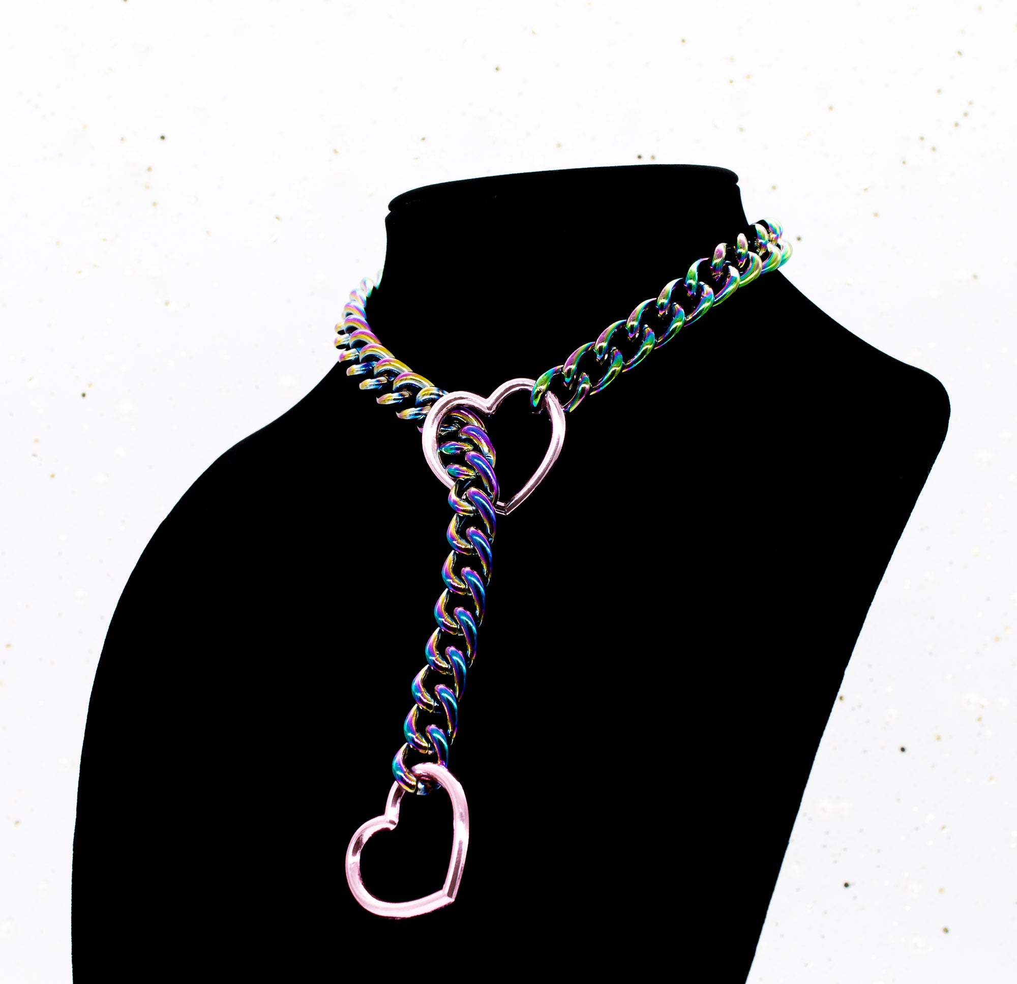 Rainbow Chain Pink Heart Slip Chain Collar