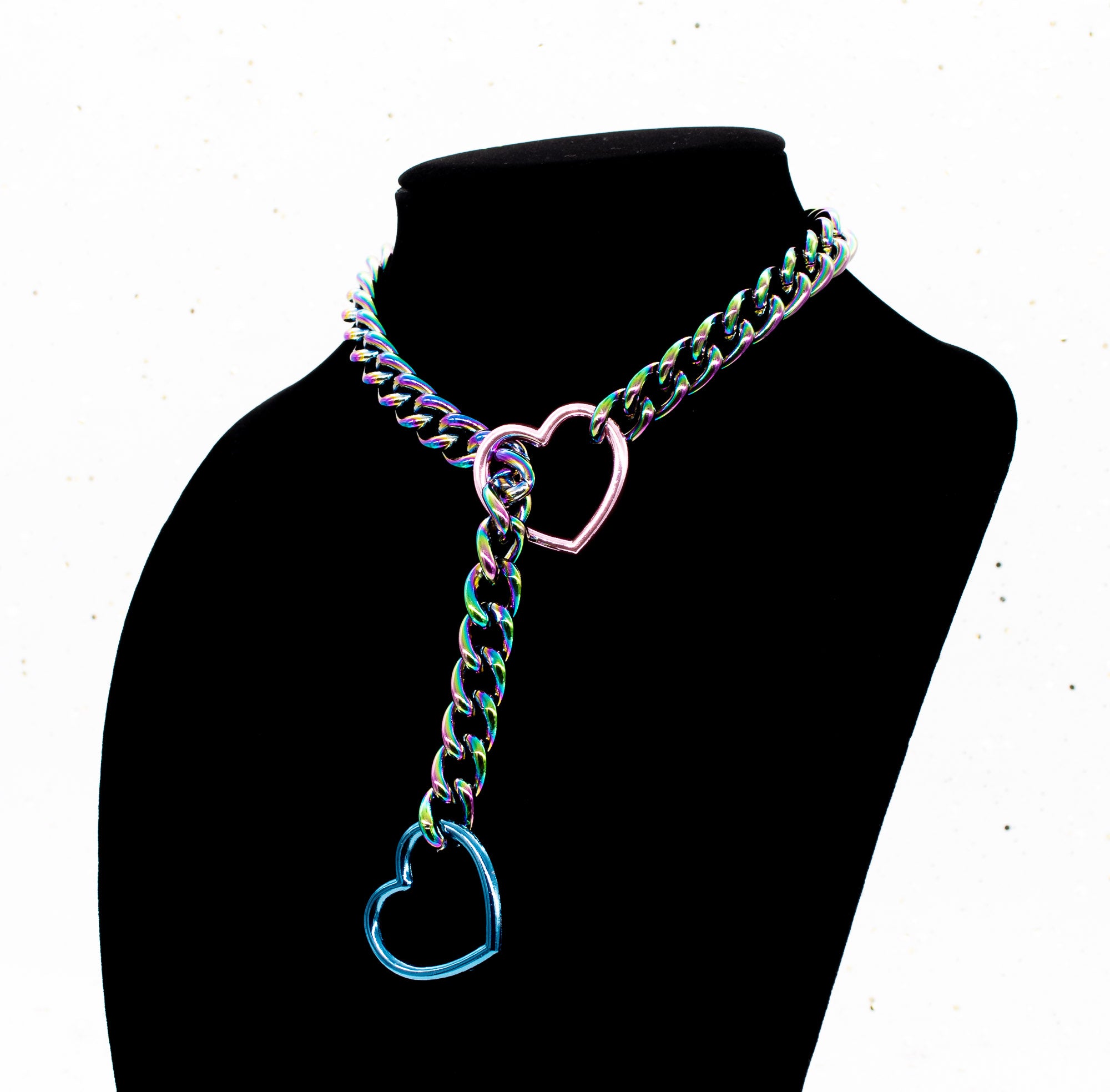 Rainbow Chain Pink & Blue Heart Slip Chain Collar