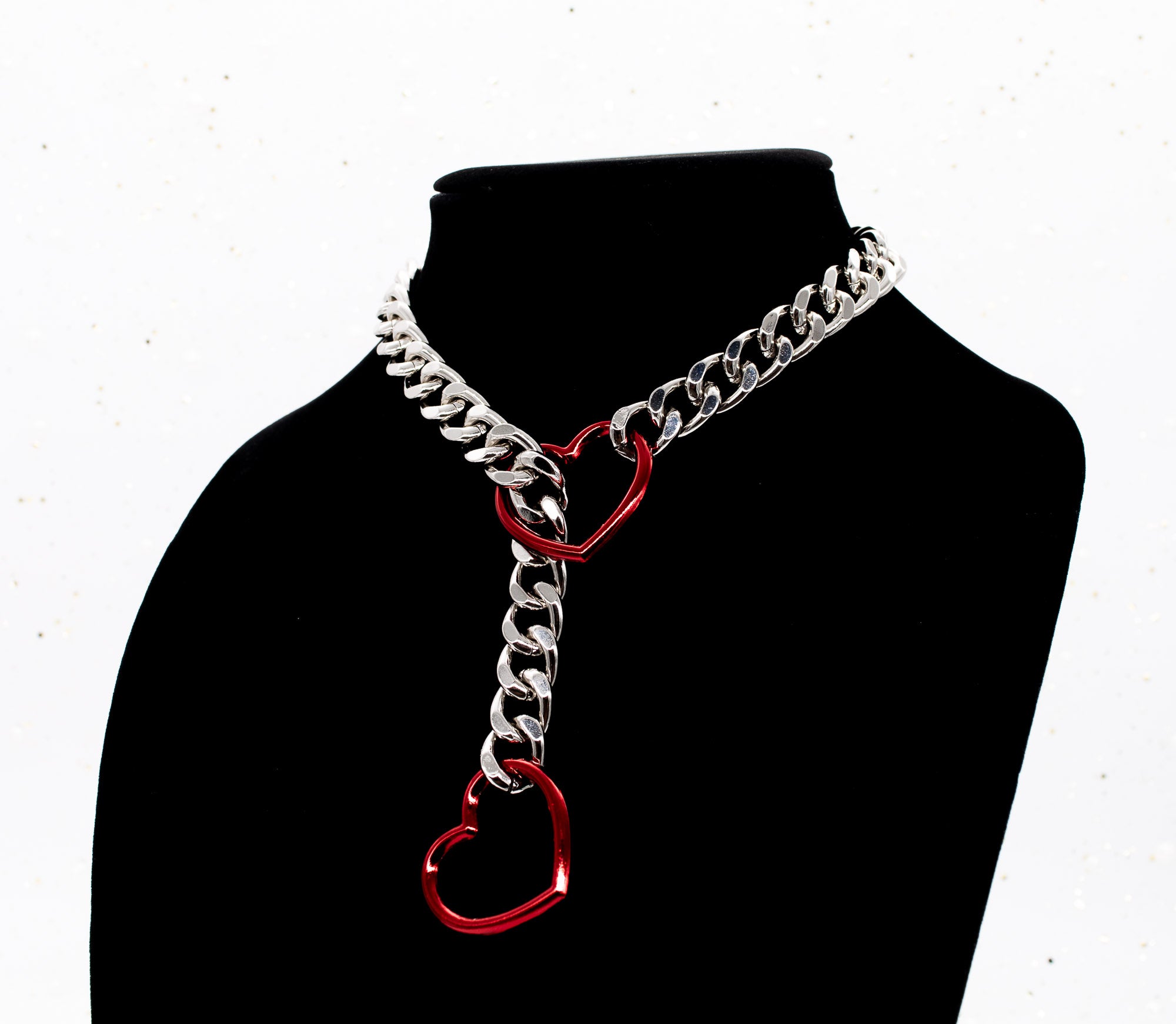 Silver and Red Heart Slip Chain Collar